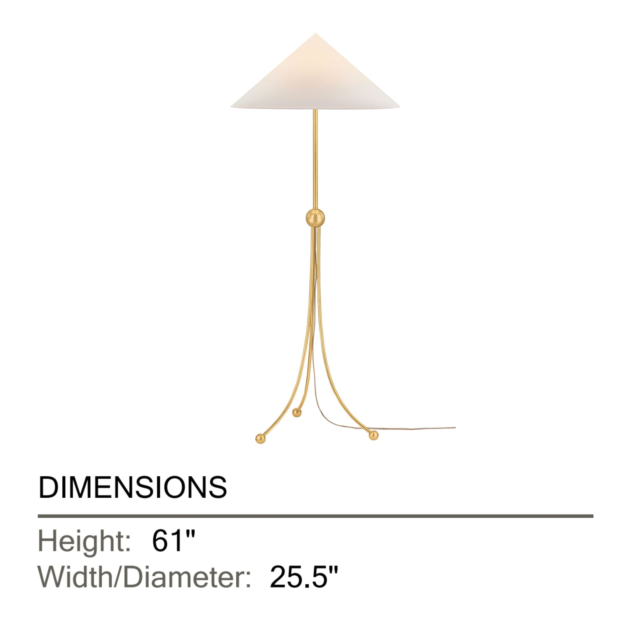 Mitzi Katya 61 in. Floor Lamp, Aged Brass with Conical Cotton Shade