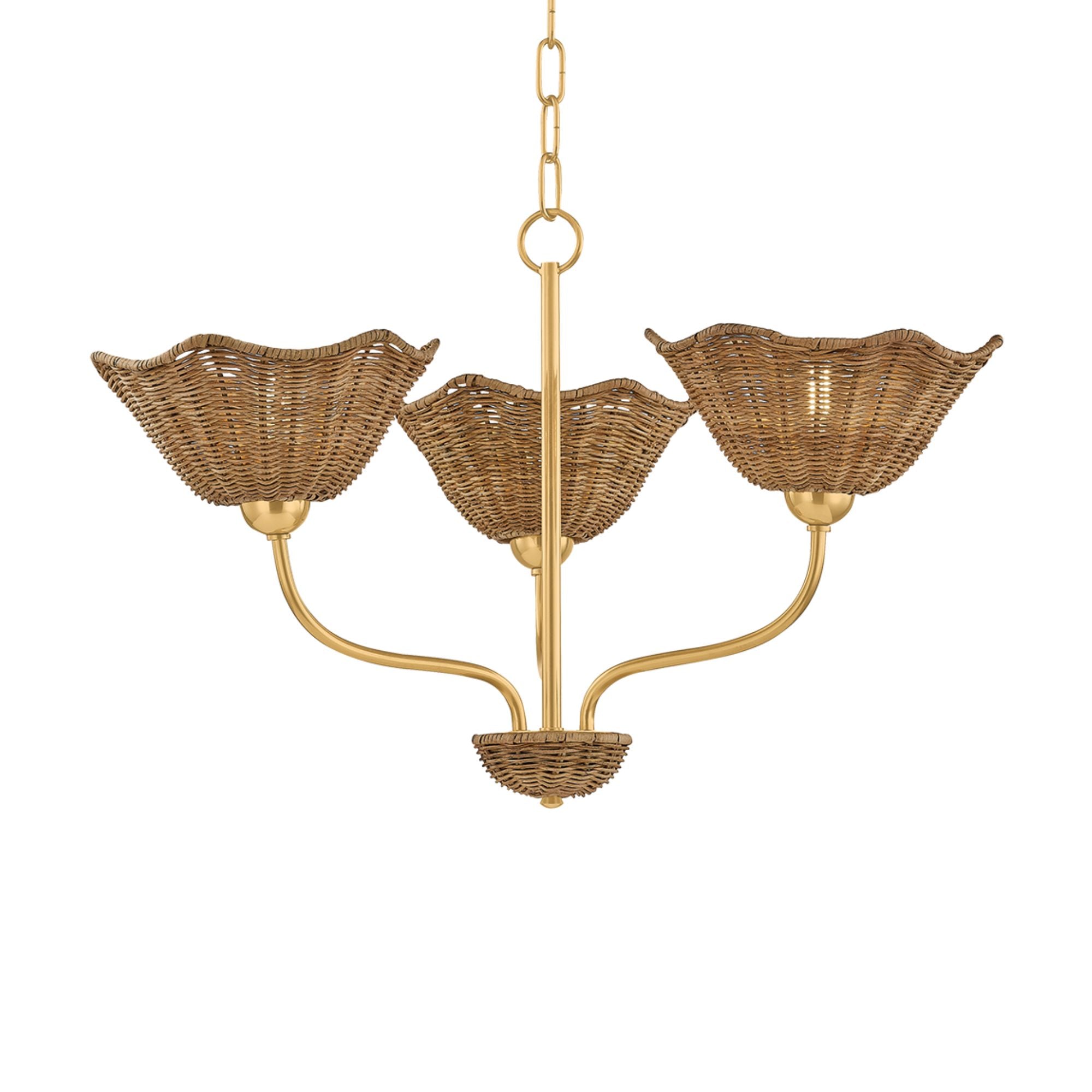 Mitzi Kehlani 24 in. 3-Light Chandelier, Aged Brass with Natural Woven Light Wicker Shades