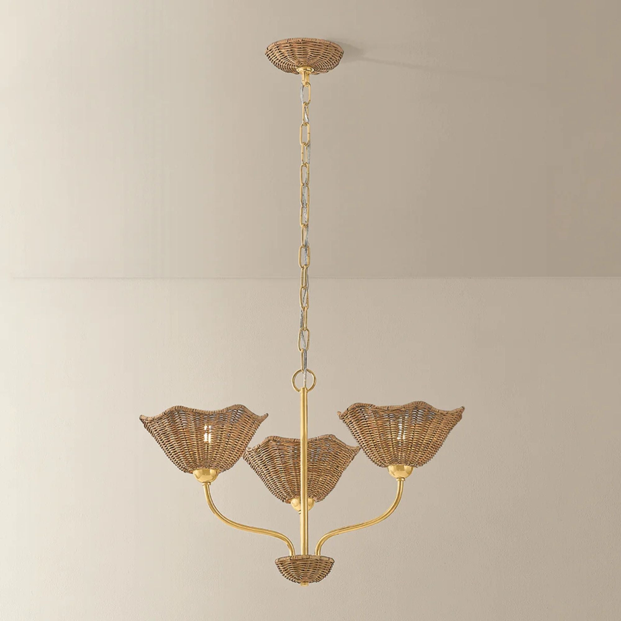Mitzi Kehlani 24 in. 3-Light Chandelier, Aged Brass with Natural Woven Light Wicker Shades