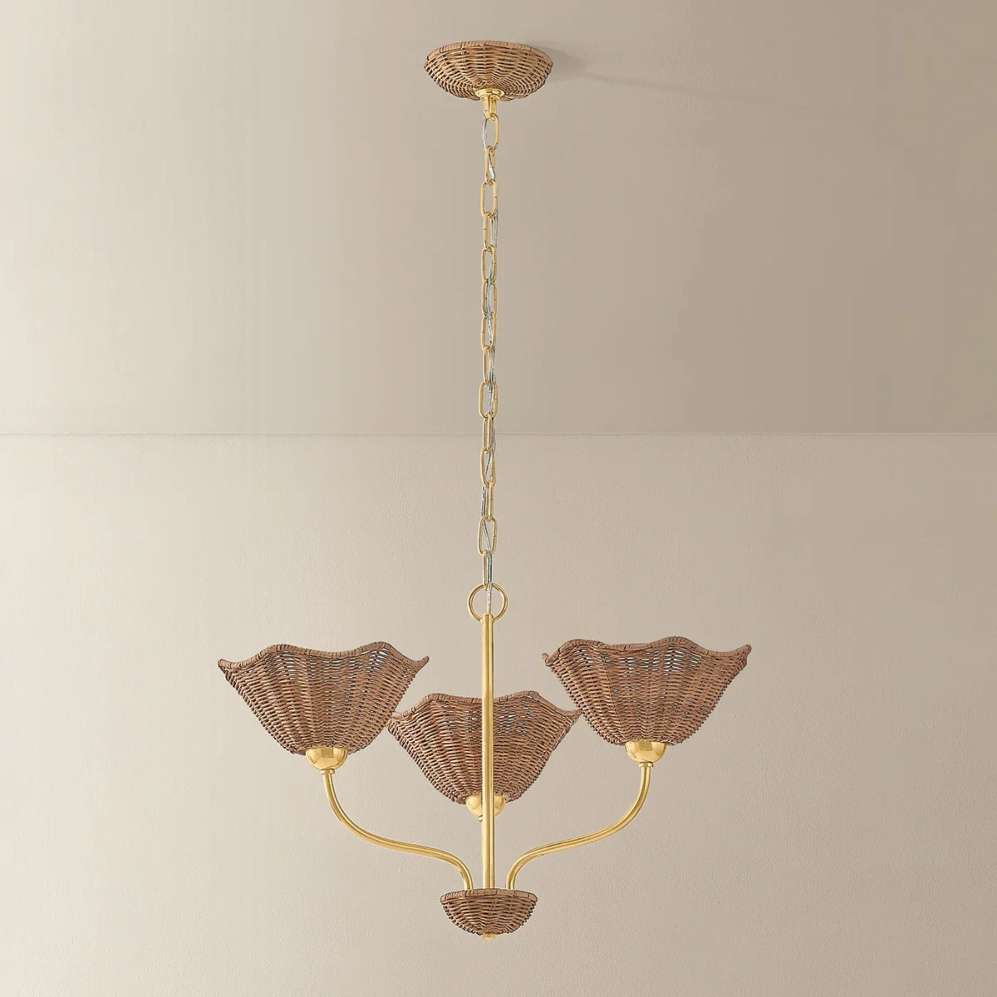 Mitzi Kehlani 24 in. 3-Light Chandelier, Aged Brass with Natural Woven Light Wicker Shades