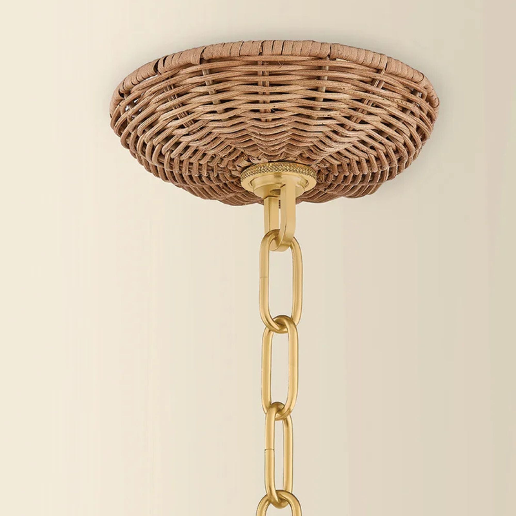 Mitzi Kehlani Chandelier, Aged Brass with Natural Woven Light Wicker Shades