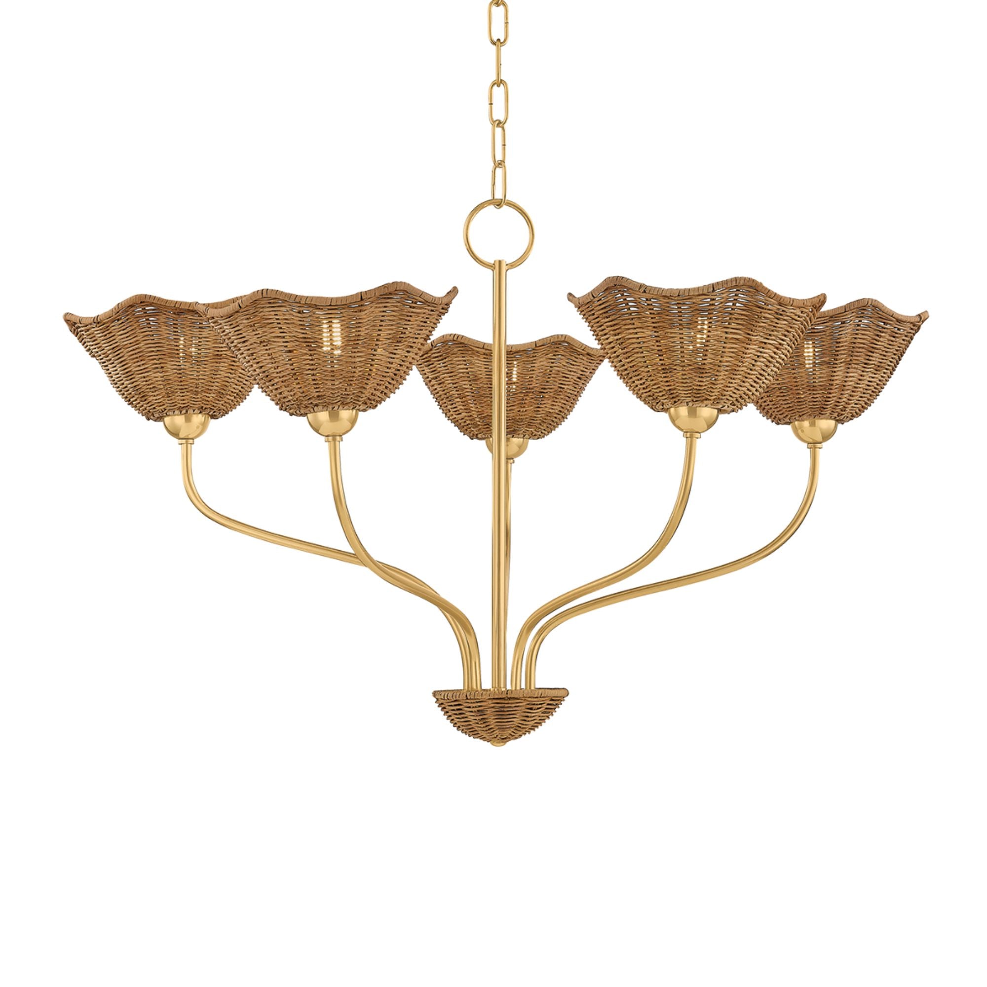 Mitzi Kehlani 32.5" 5-Light Chandelier, Aged Brass with Natural Woven Light Wicker Shades