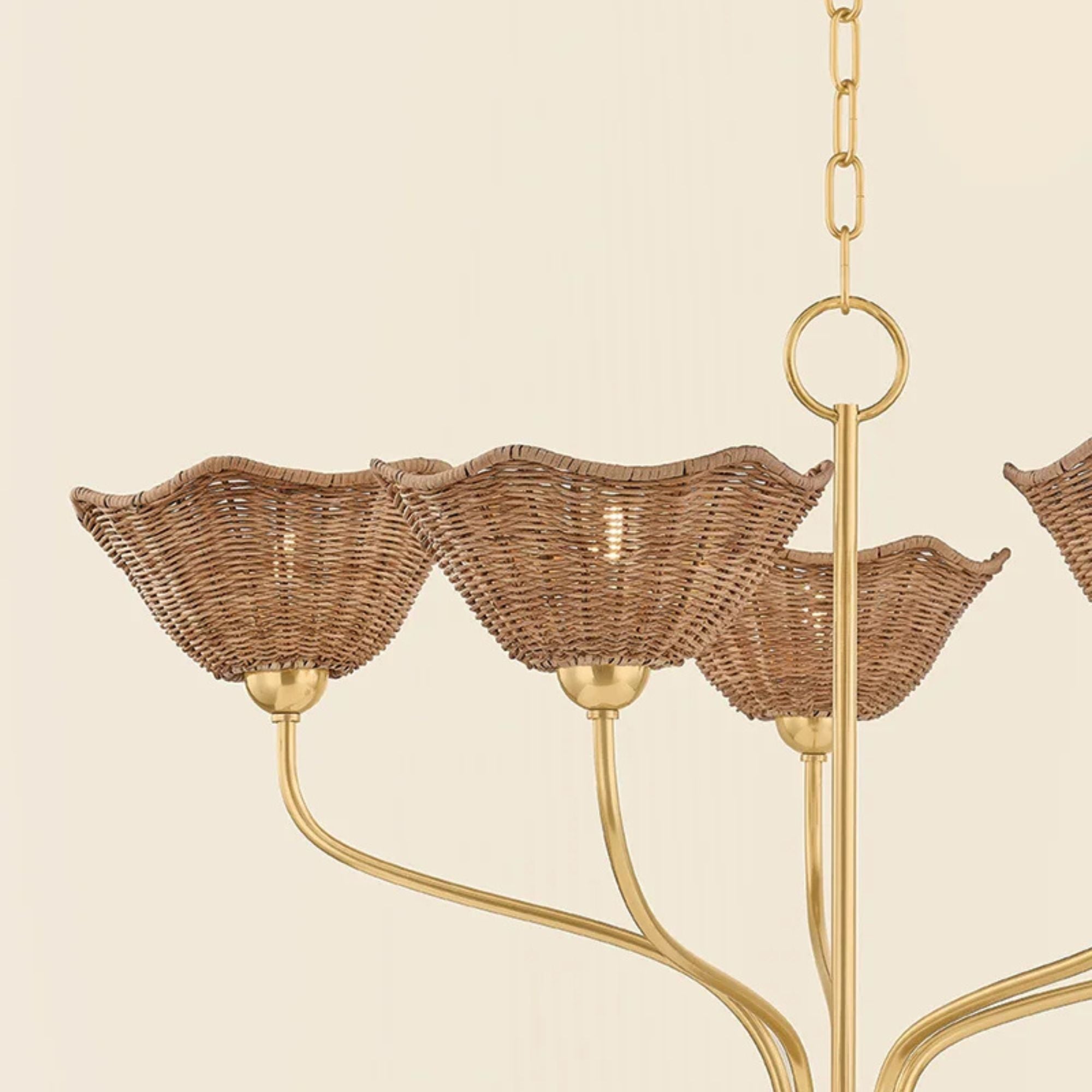Mitzi Kehlani 32.5" 5-Light Chandelier, Aged Brass with Natural Woven Light Wicker Shades