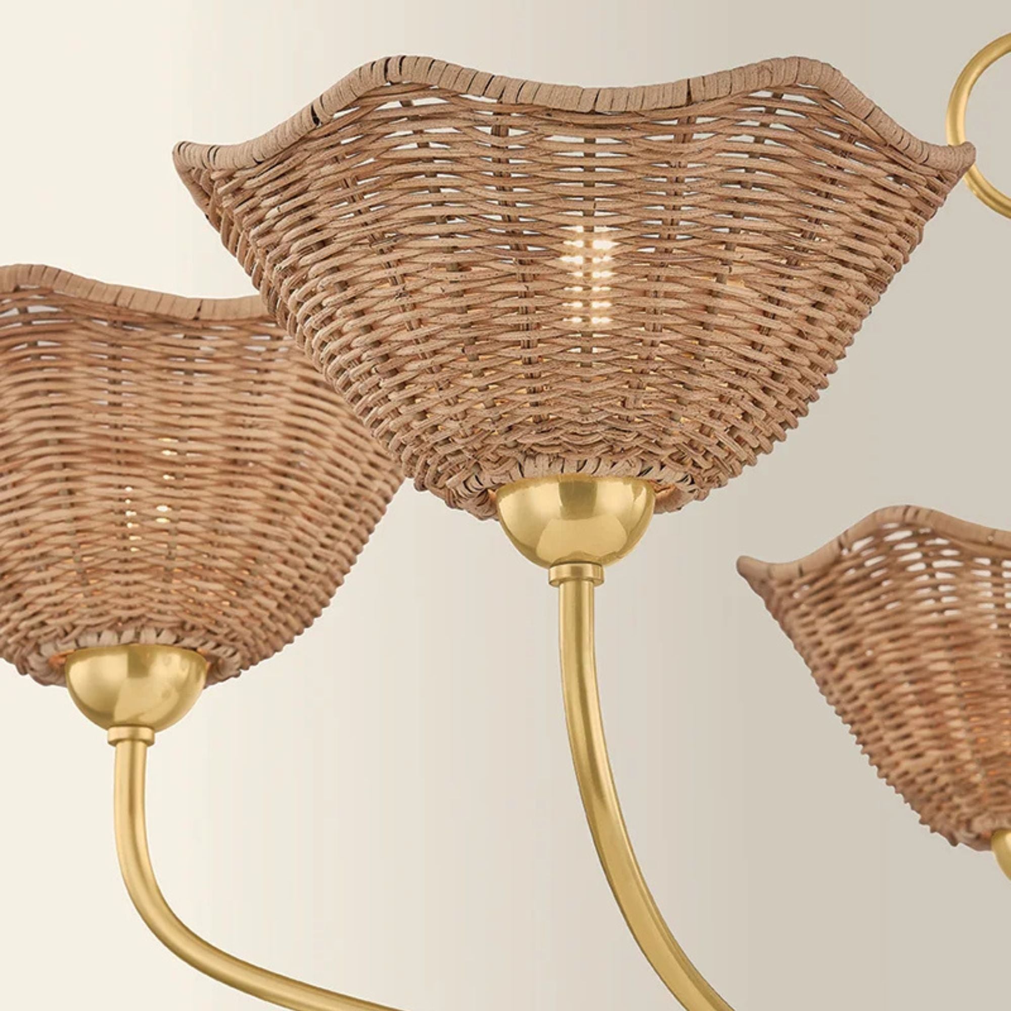 Mitzi Kehlani Chandelier, Aged Brass with Natural Woven Light Wicker Shades