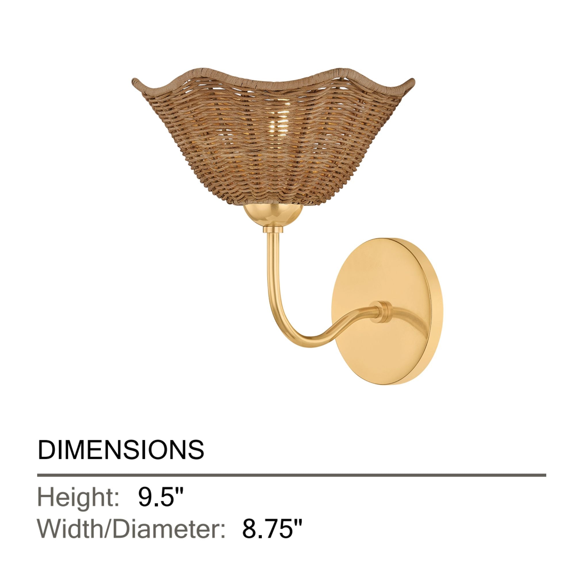 Mitzi Kehlani 9.5 in. Wall Sconce, Aged Brass with Natural Woven Light Wicker Shade