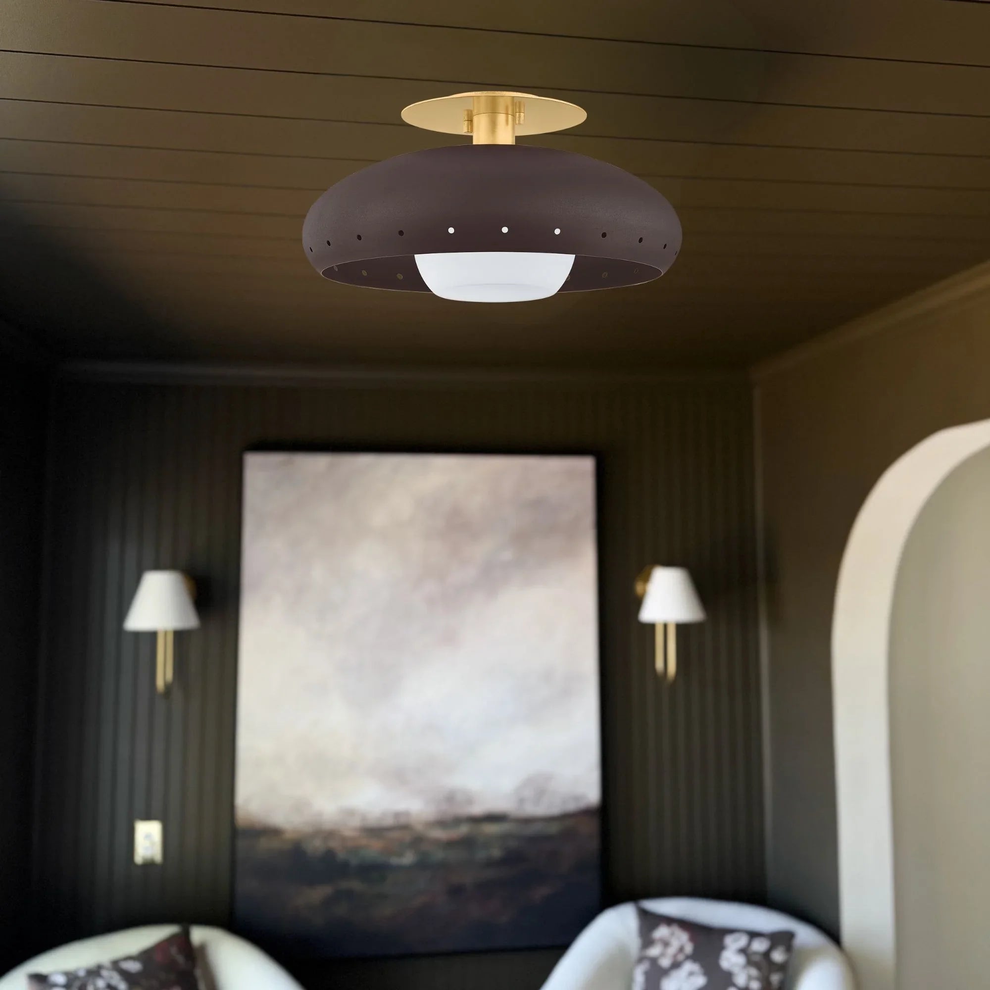 Kimber 16" Flush Mount, Aged Brass/Textured Bronze Finish