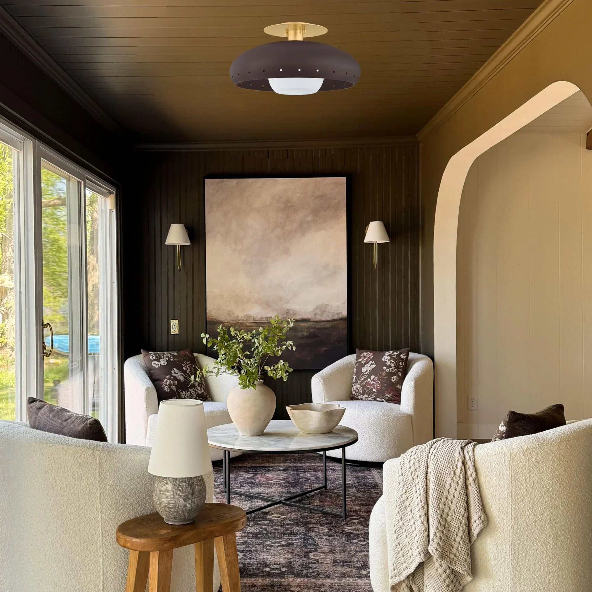 Kimber 16" Flush Mount, Aged Brass/Textured Bronze Finish