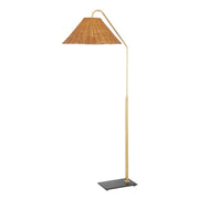 Lauren Floor Lamp Textured Black Combo & Aged Brass with Rattan Finish
