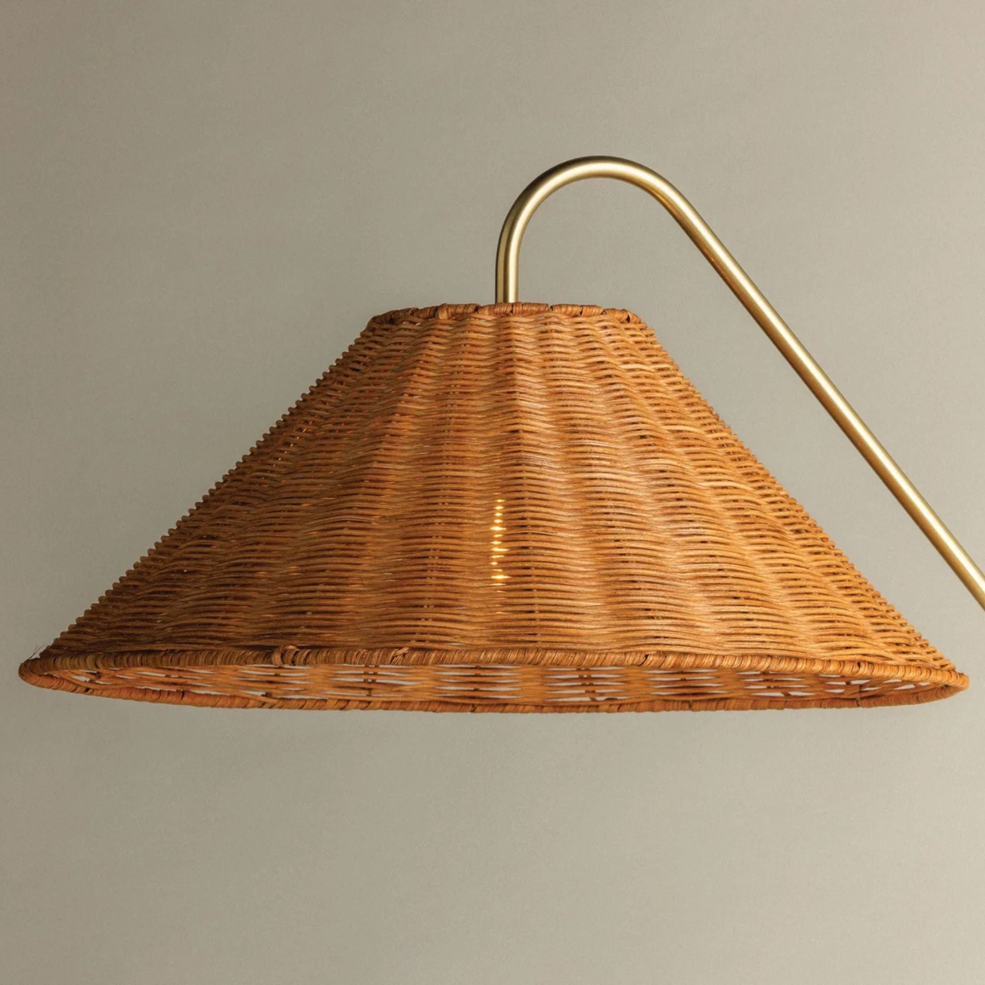 Lauren Floor Lamp Textured Black Combo & Aged Brass with Rattan Finish