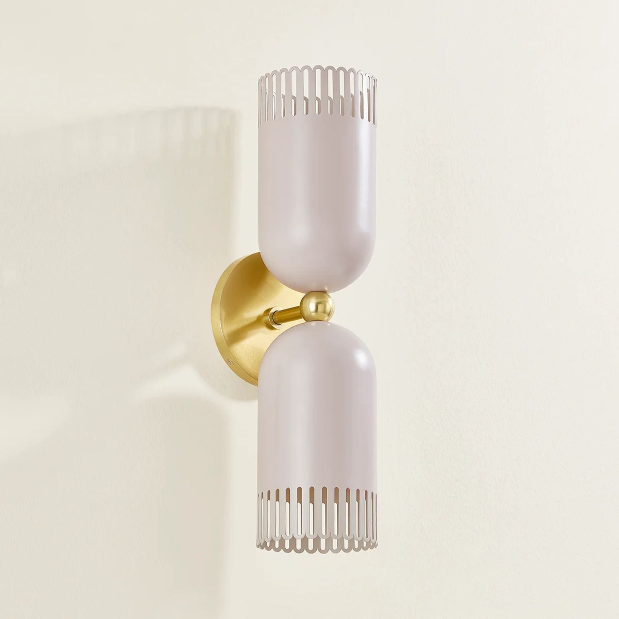 Liba 22" 2-Light Wall Sconce, Aged Brass/Soft Peignoir Finish