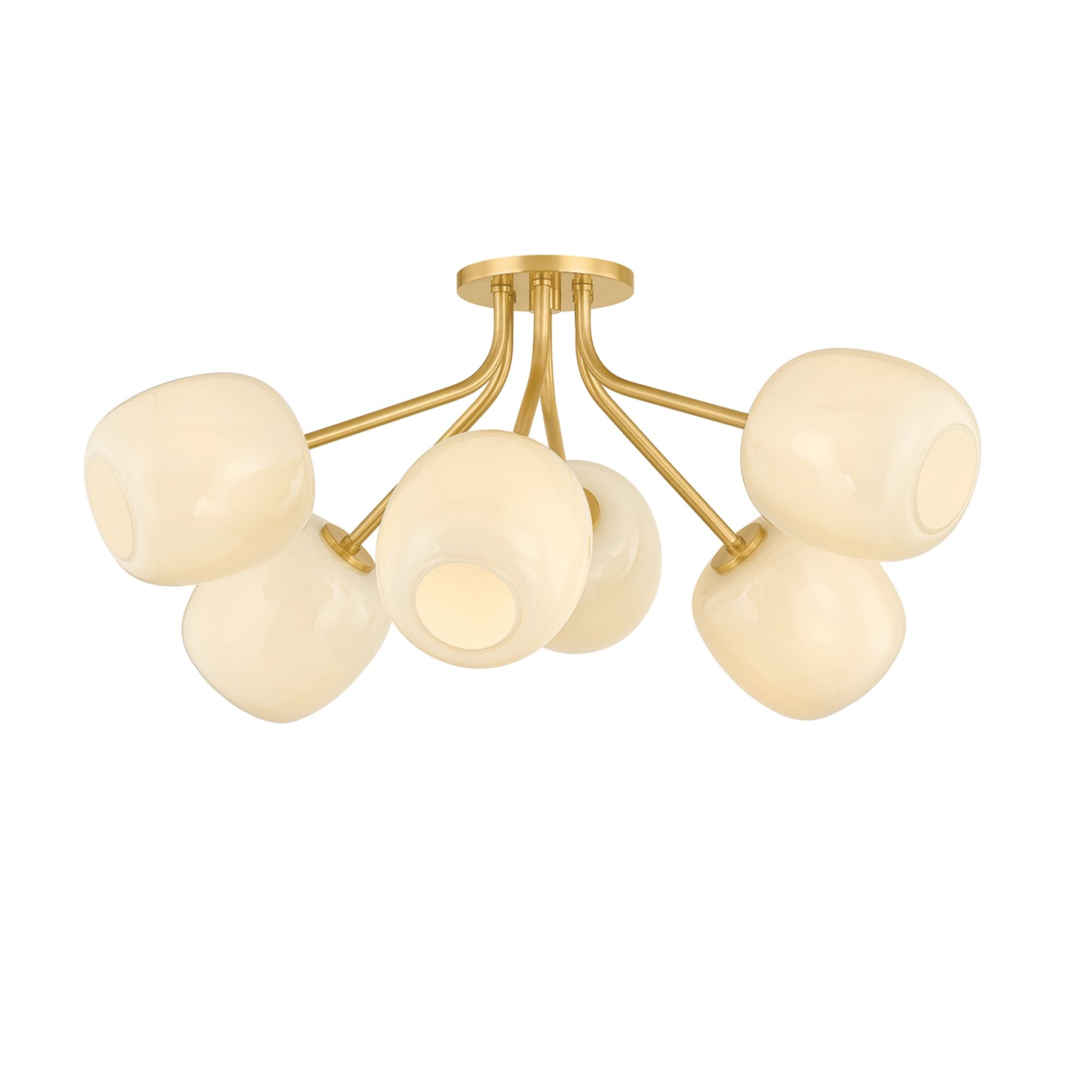 Mitzi Lisette 29.25 in. 6-Light Semi-Flush Mount, Aged Brass with Cream Opal Glass