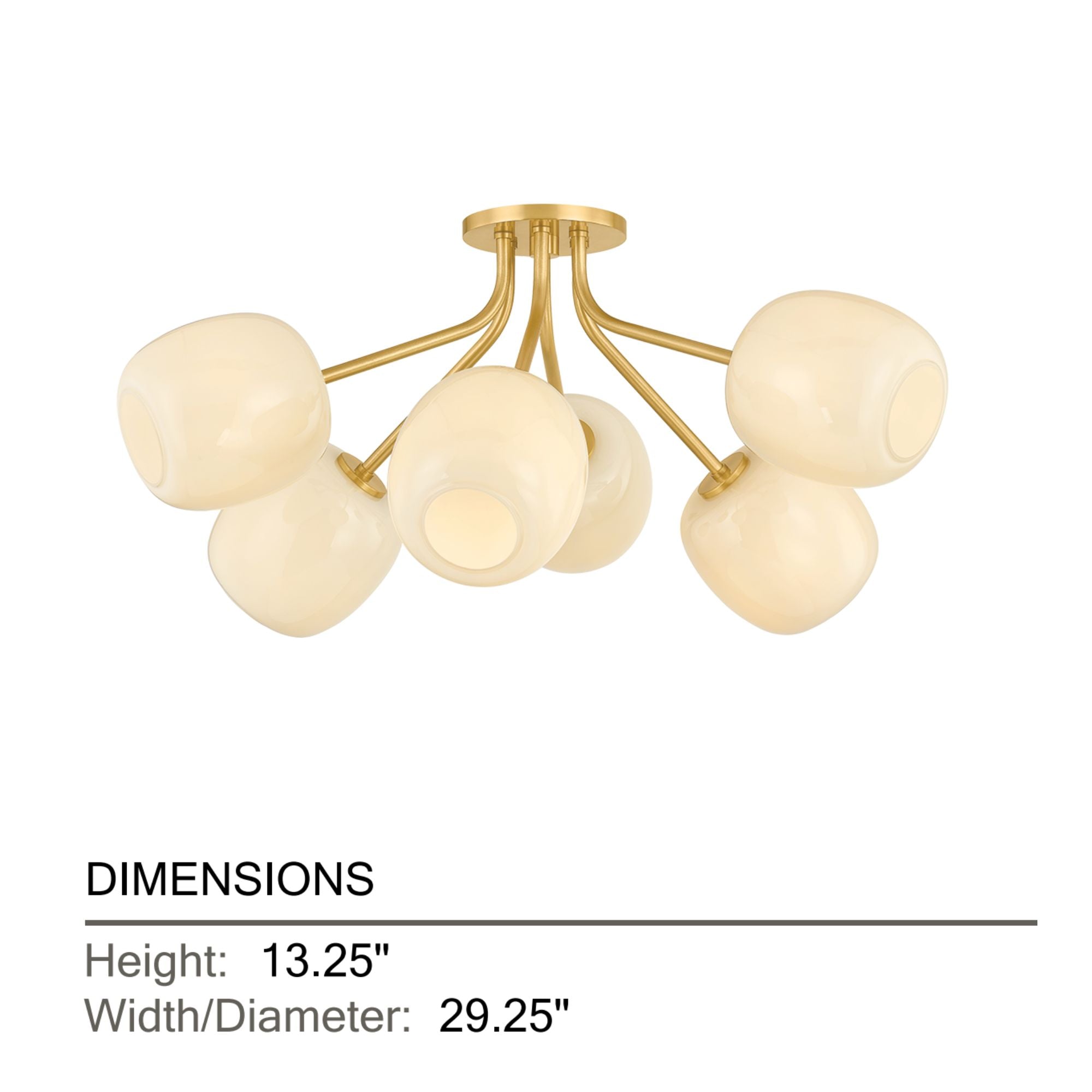 Mitzi Lisette 29.25 in. 6-Light Semi-Flush Mount, Aged Brass with Cream Opal Glass