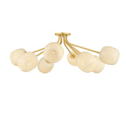 Mitzi Lisette 39.75 in. 8-Light Semi-Flush Mount, Aged Brass with Cream Opal Glass