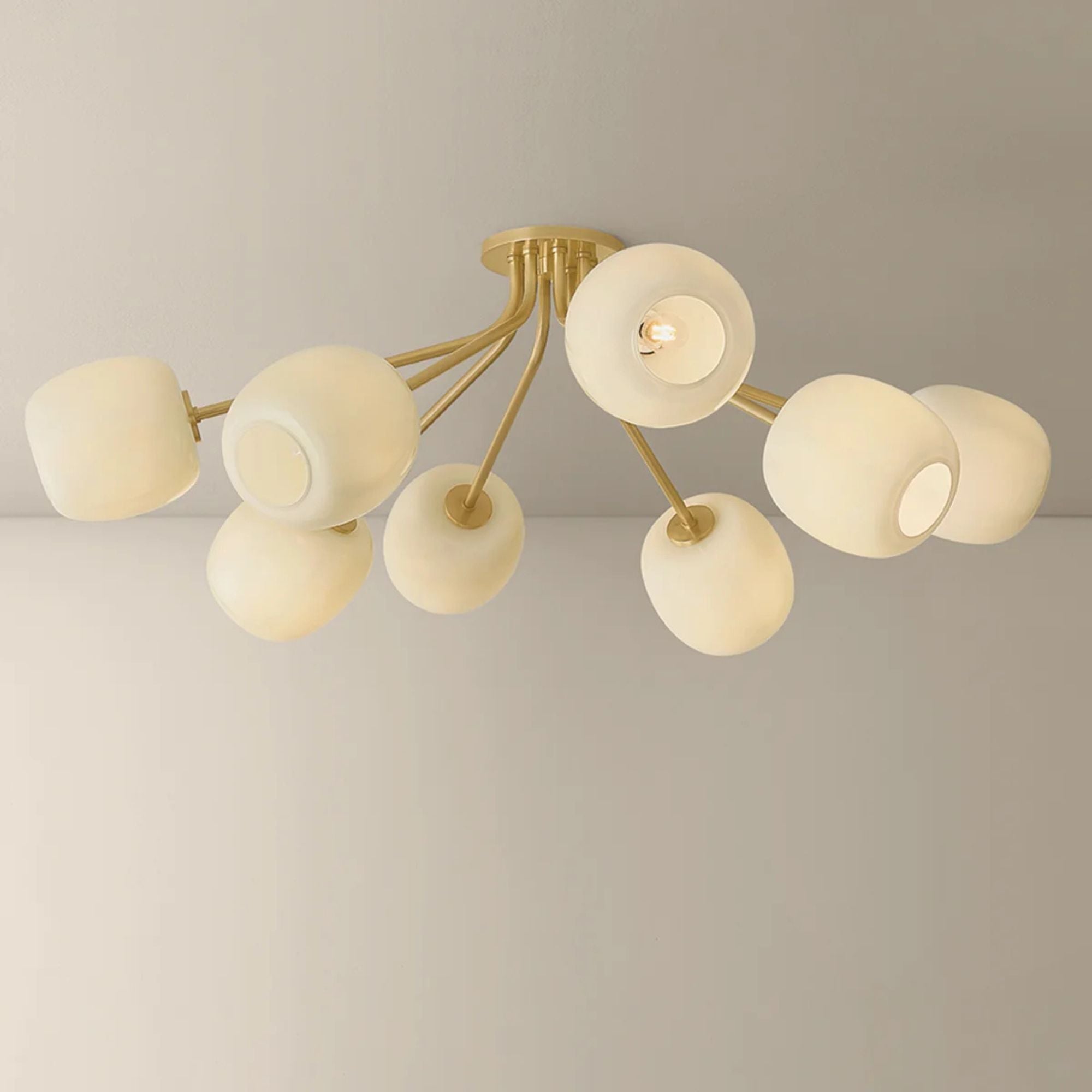 Mitzi Lisette 39.75 in. 8-Light Semi-Flush Mount, Aged Brass with Cream Opal Glass