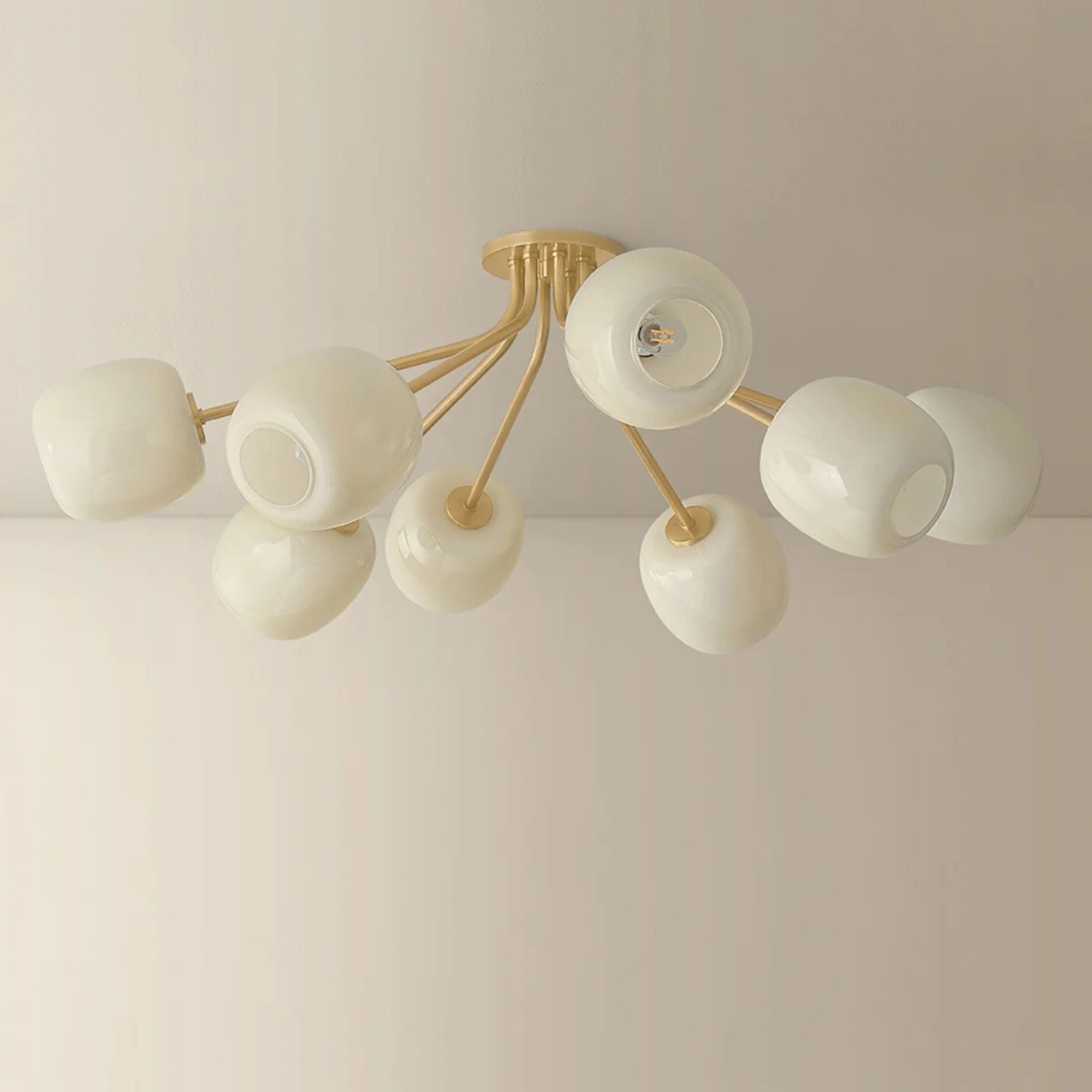 Mitzi Lisette 39.75 in. 8-Light Semi-Flush Mount, Aged Brass with Cream Opal Glass
