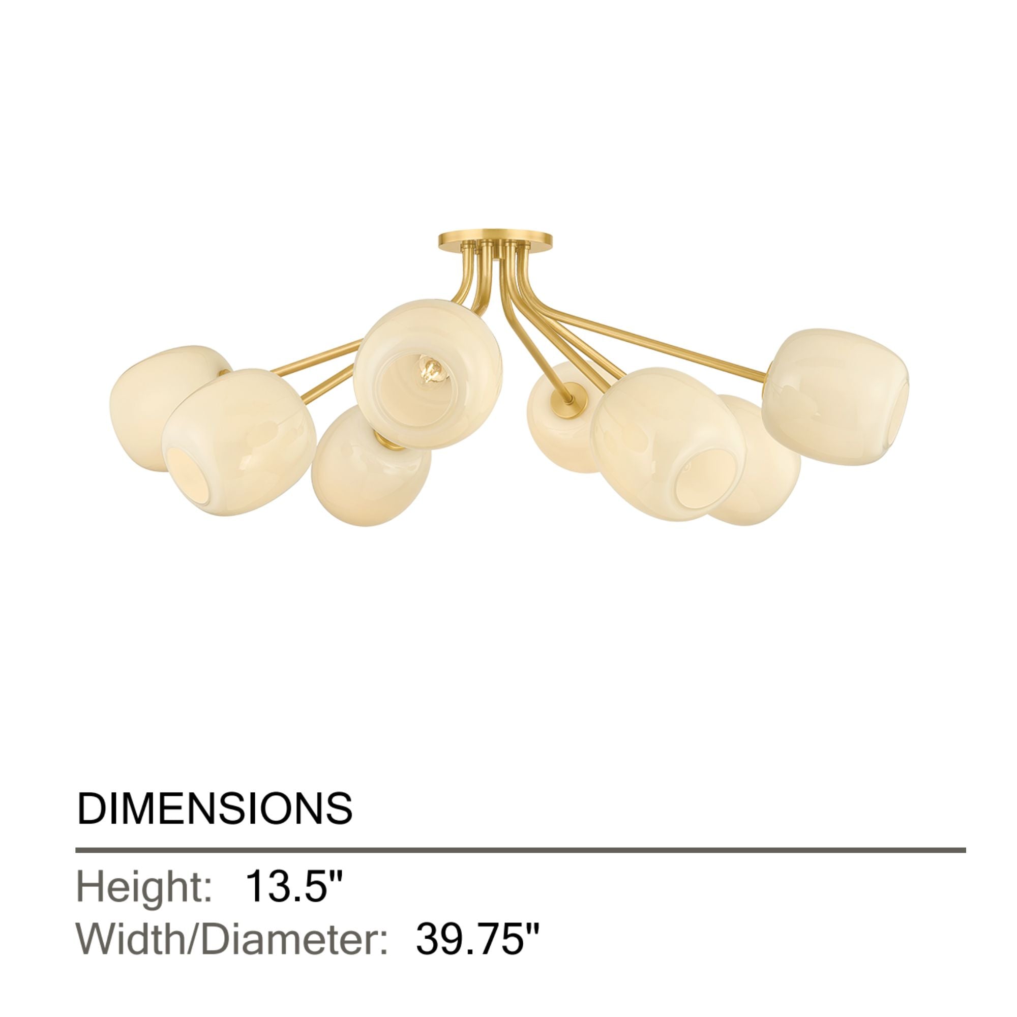Mitzi Lisette 39.75 in. 8-Light Semi-Flush Mount, Aged Brass with Cream Opal Glass