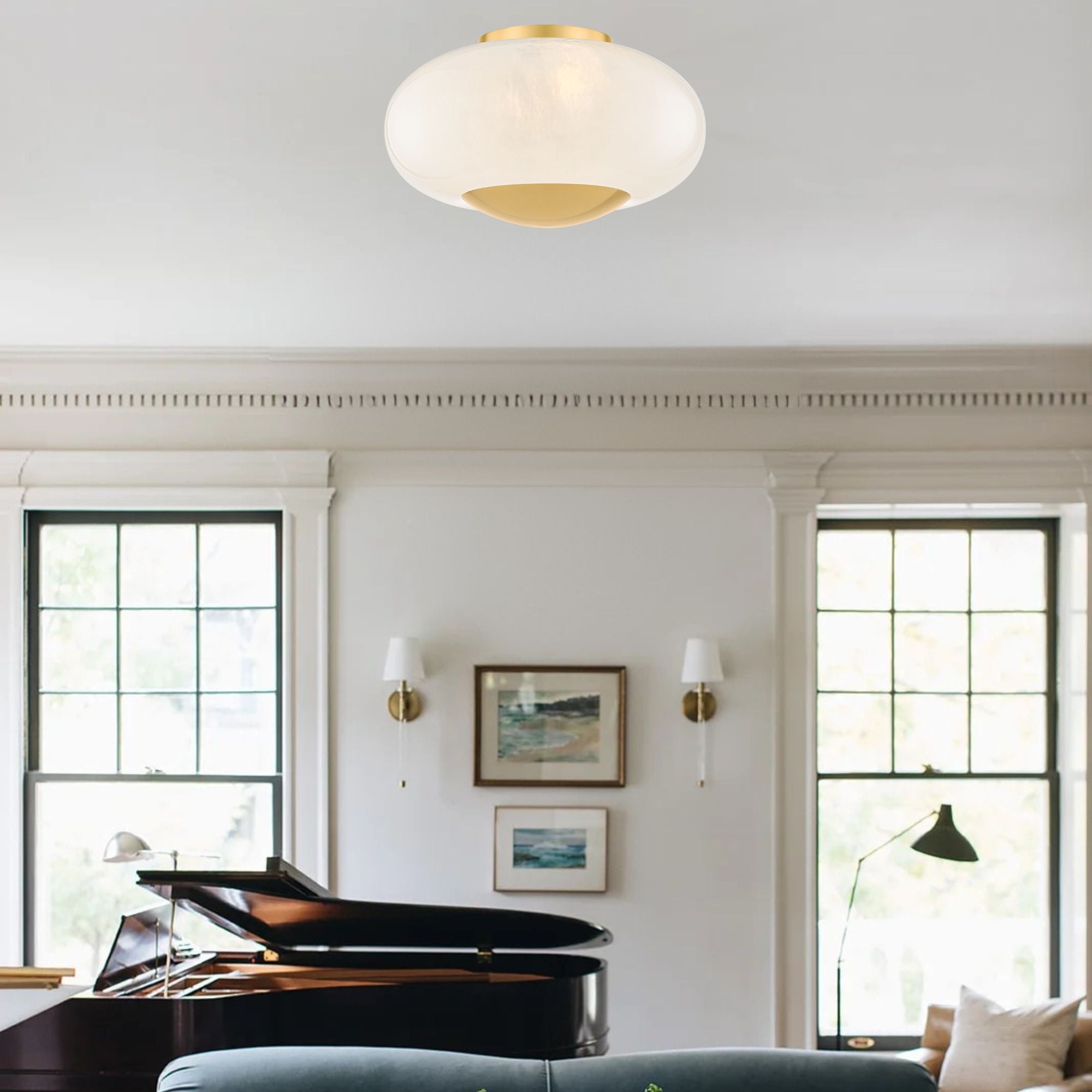 Lottie 14" 2-Light Flush Mount, Aged Brass Finish