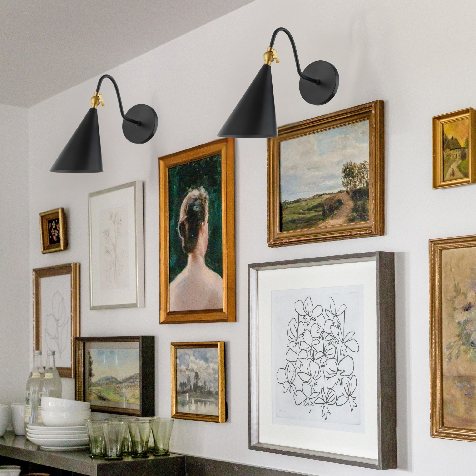 Lupe 12" Wall Sconce, Aged Brass/Soft Black Finish