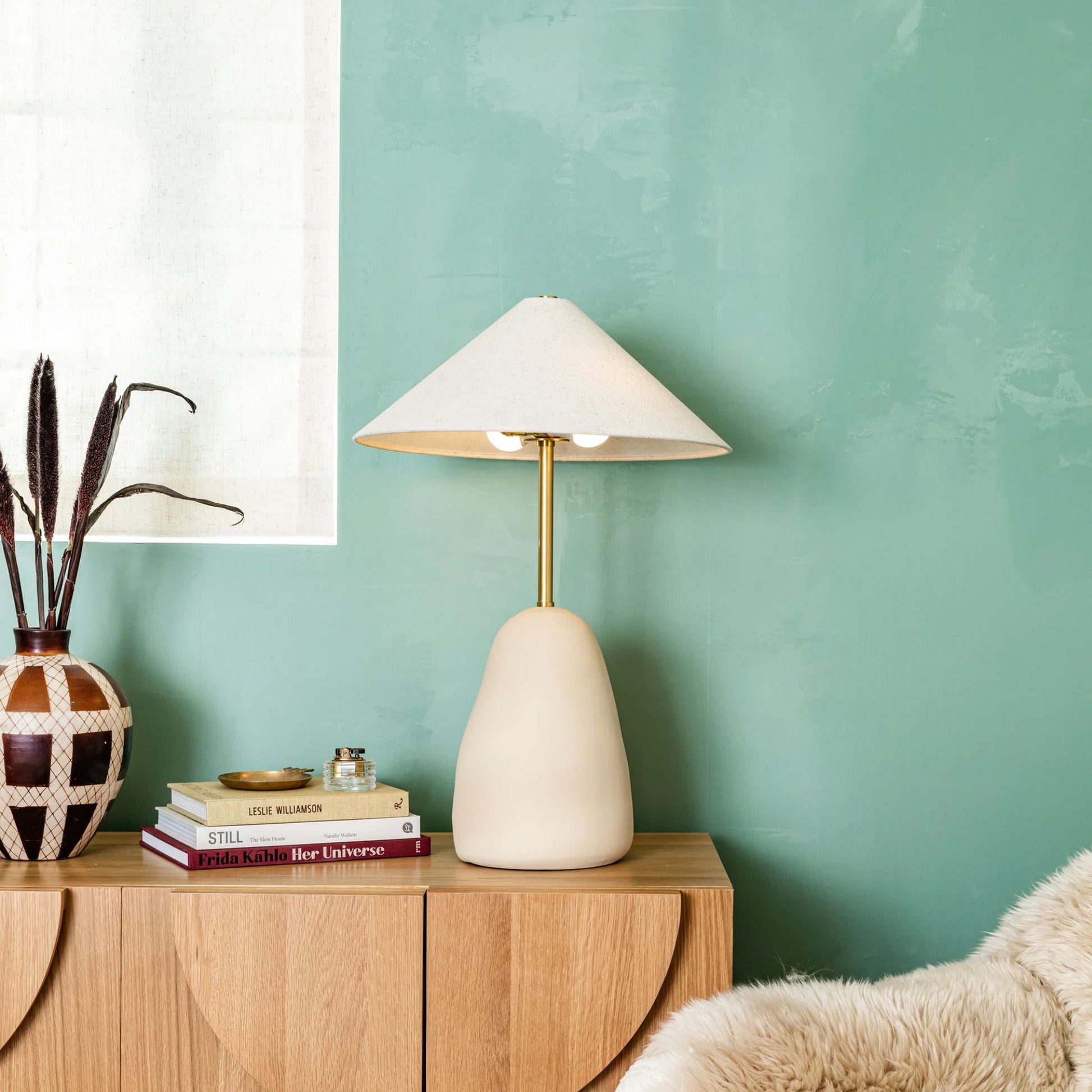 Mitzi - Maia 2-Light Table Lamp Ceramic Textured Beige & Aged Brass Accents | Bees Lighting