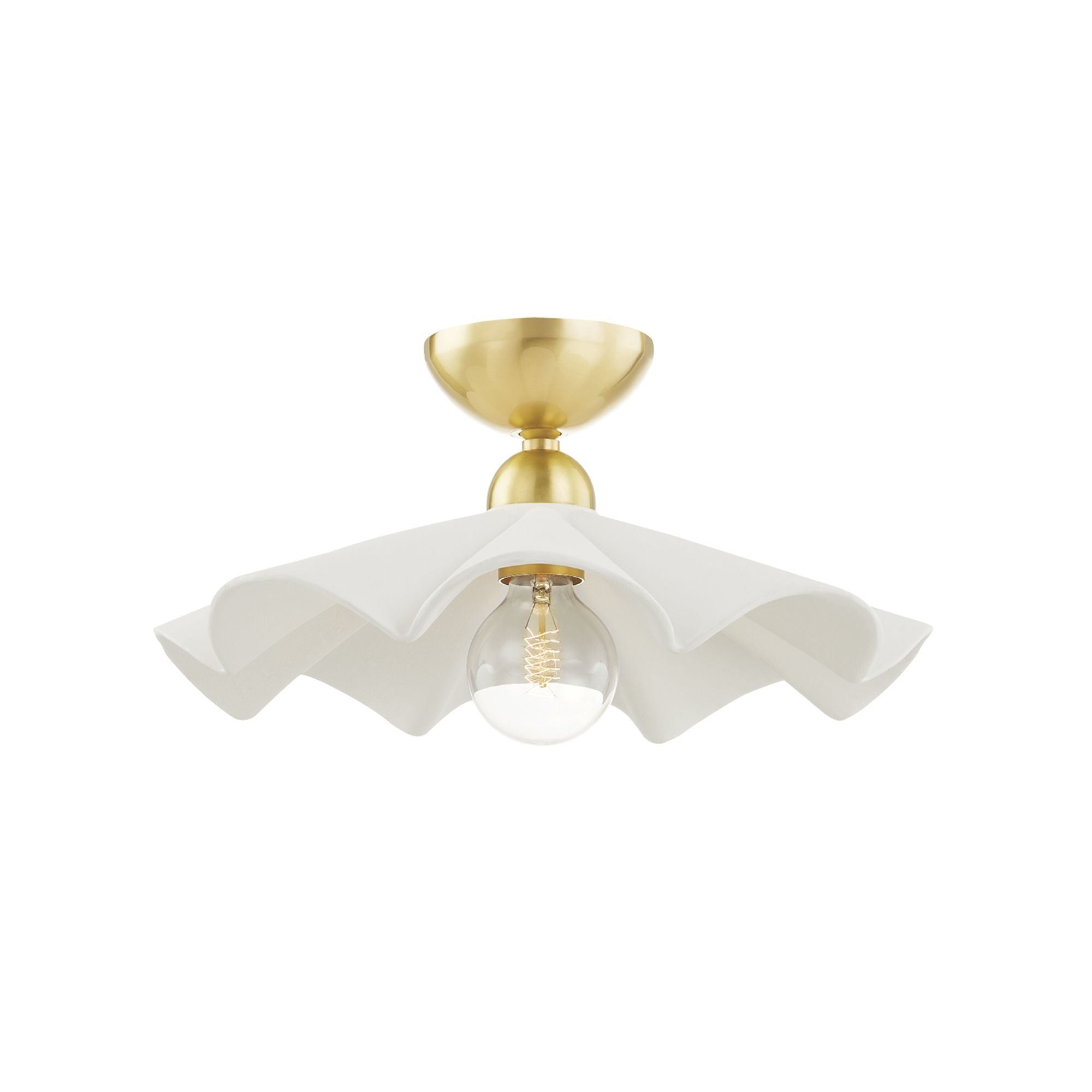 Maisie 20" Adjustable Semi Flush/Pendant Light, Aged Brass/Ceramic White Finish