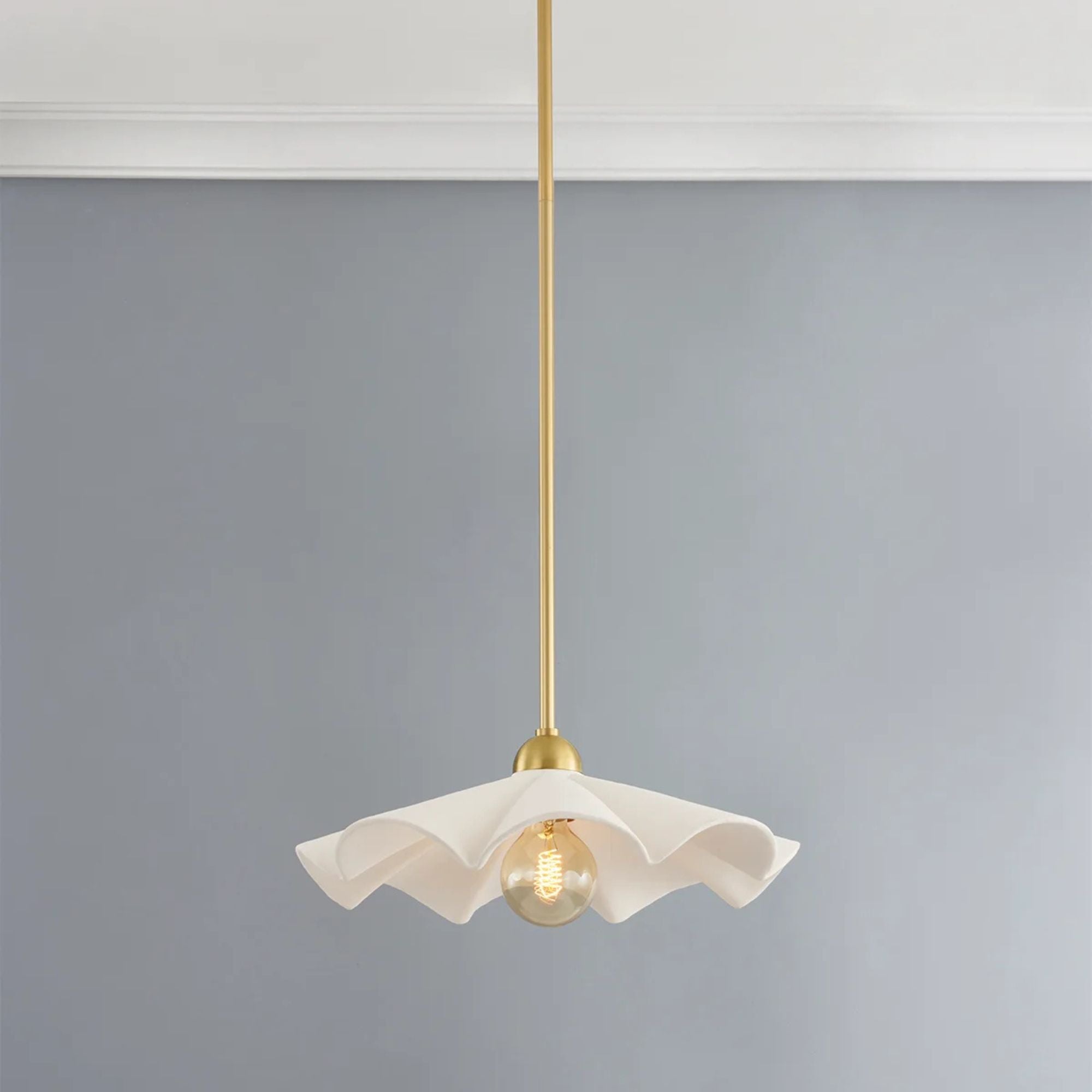 Maisie 20" Adjustable Semi Flush/Pendant Light, Aged Brass/Ceramic White Finish