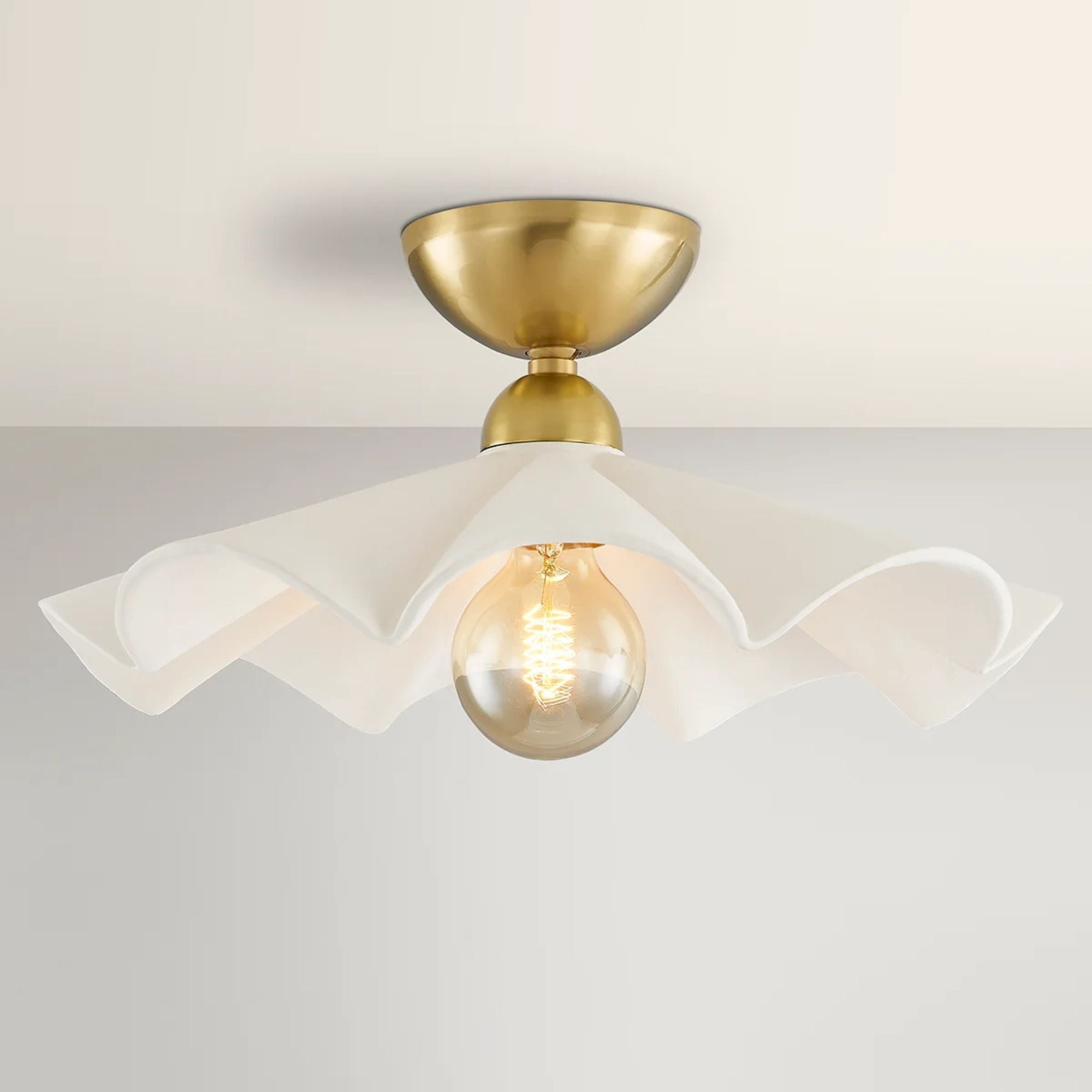 Maisie 20" Adjustable Semi Flush/Pendant Light, Aged Brass/Ceramic White Finish