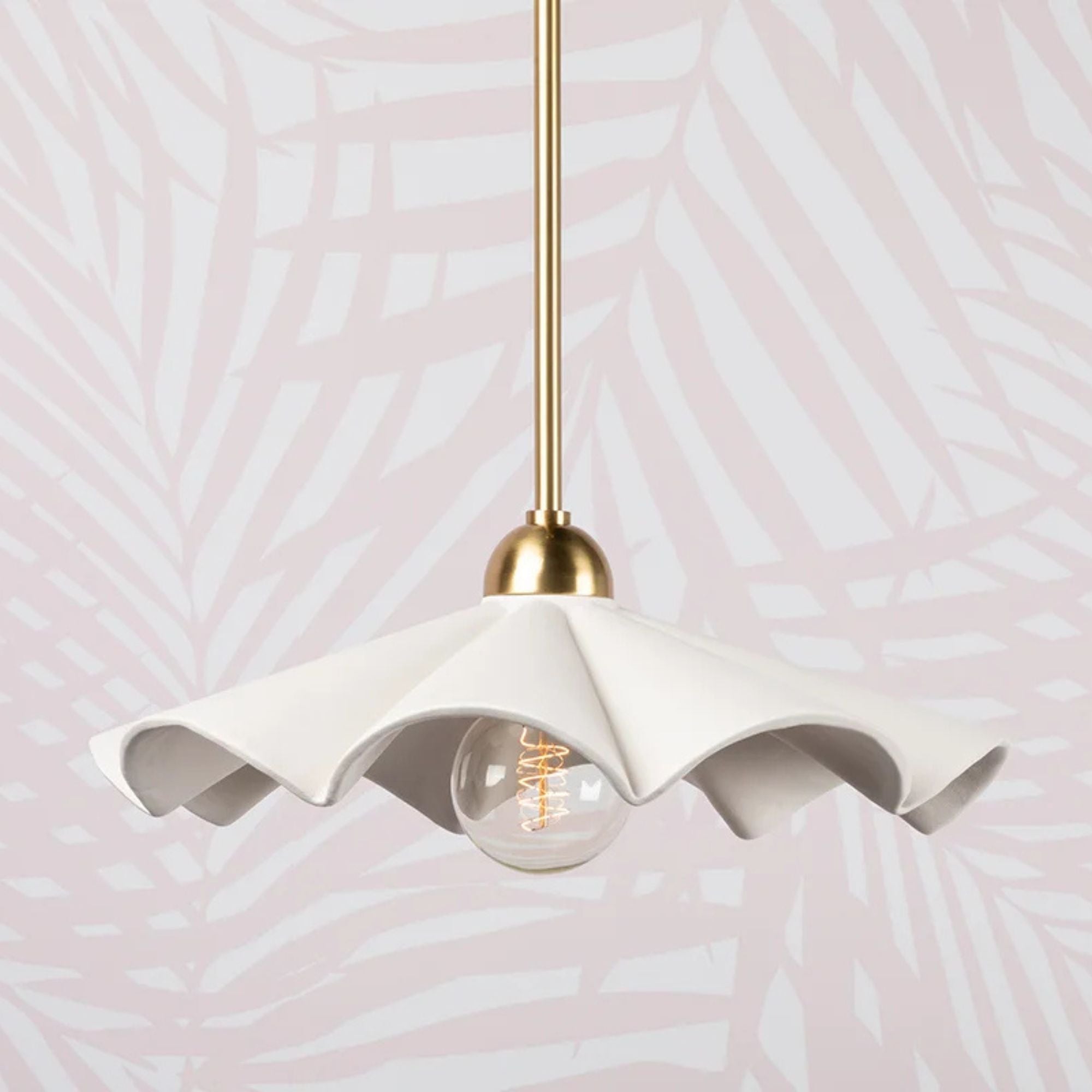 Maisie 20" Adjustable Semi Flush/Pendant Light, Aged Brass/Ceramic White Finish