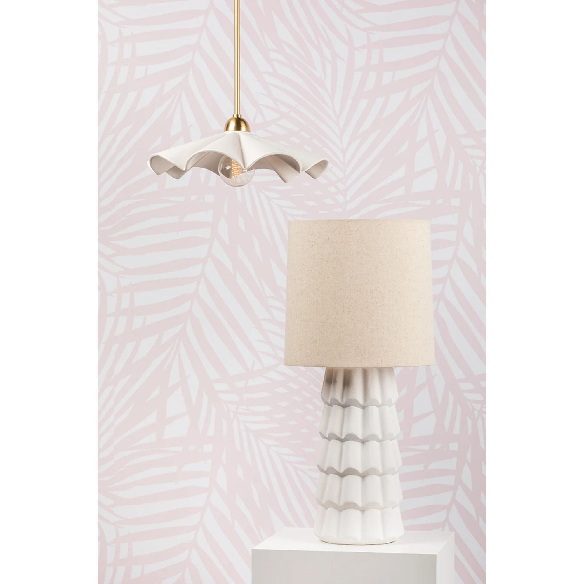 Maisie 20" Adjustable Semi Flush/Pendant Light, Aged Brass/Ceramic White Finish
