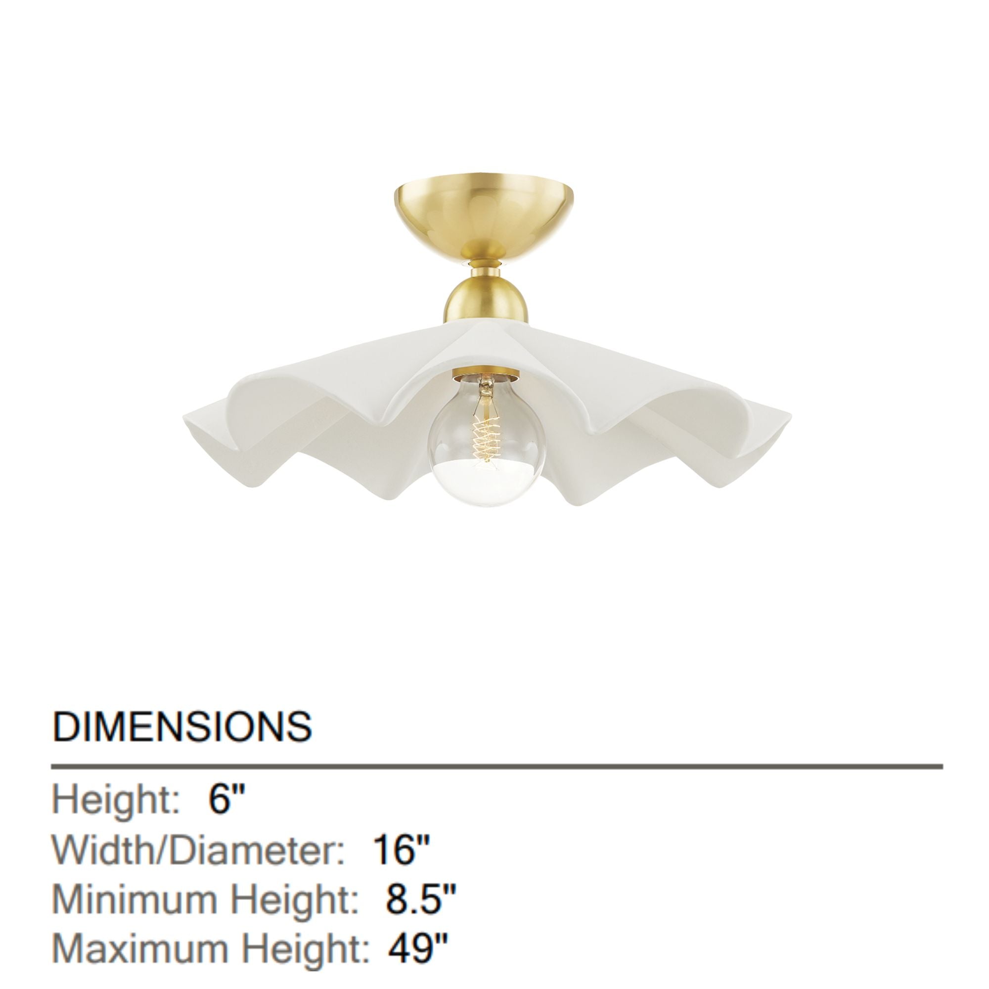 Maisie 20" Adjustable Semi Flush/Pendant Light, Aged Brass/Ceramic White Finish