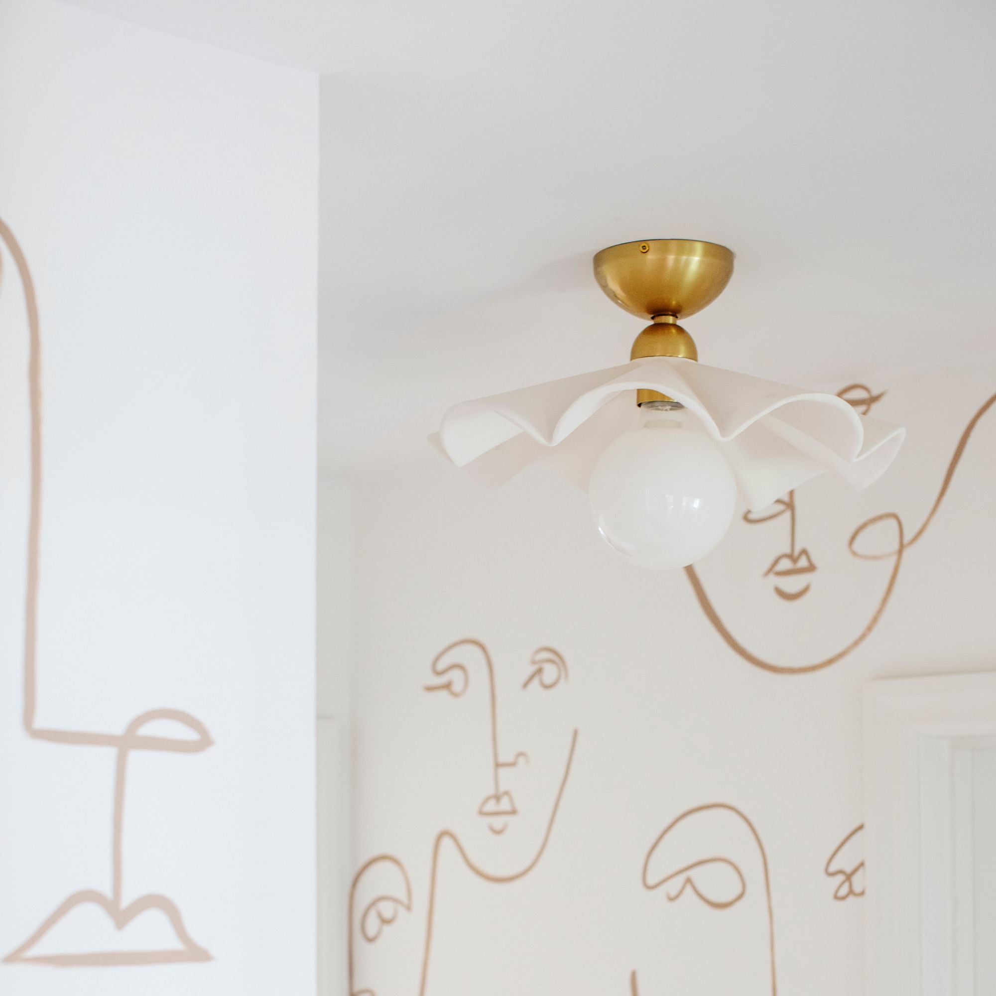 Maisie 20" Adjustable Semi Flush/Pendant Light, Aged Brass/Ceramic White Finish