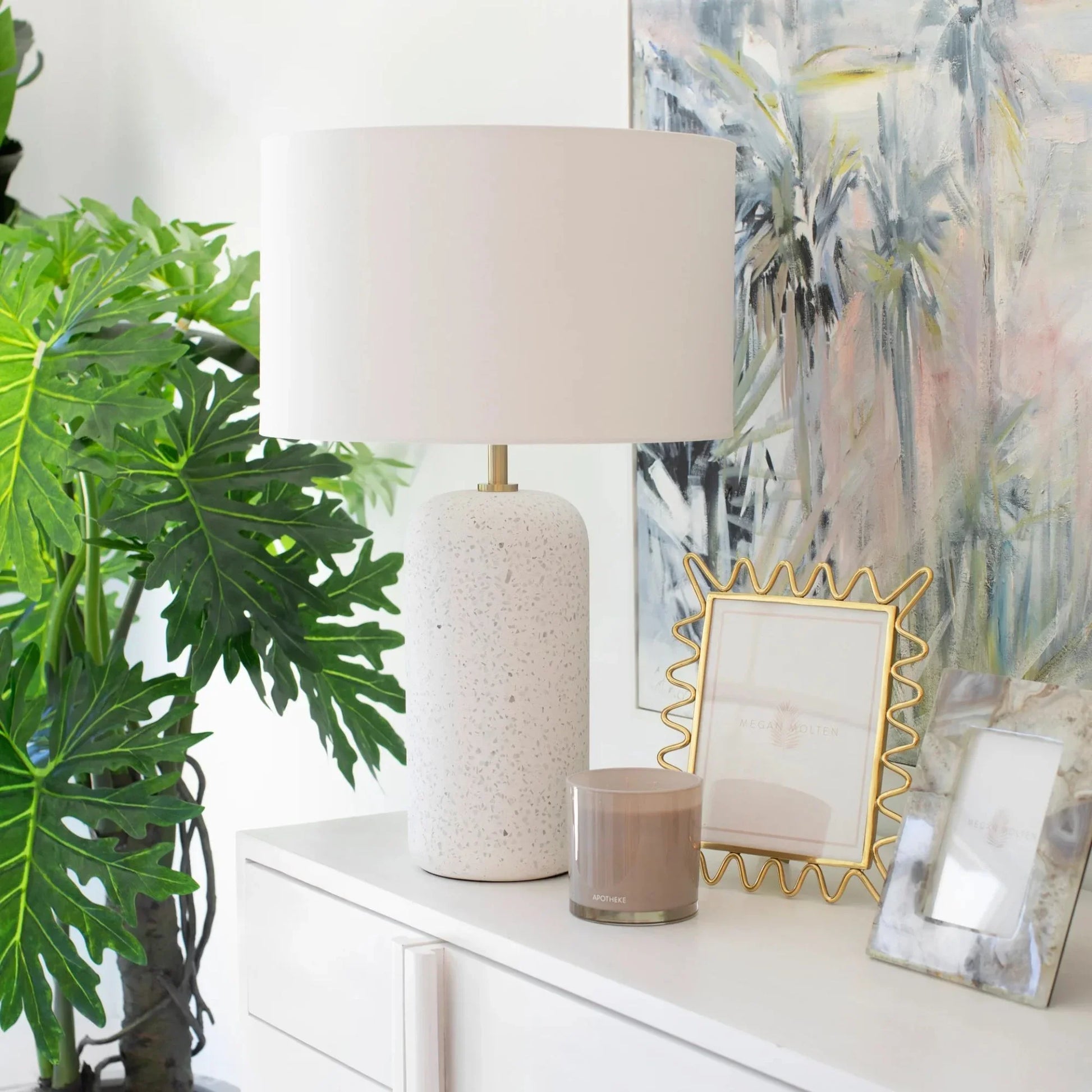 Mitzi - Margaret 27" Table Lamp, Aged Brass/Blue-Grey Terrazzo Finish | Bees Lighting