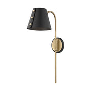 Meta 22" Plug-in Sconce, Aged Brass/Black Finish