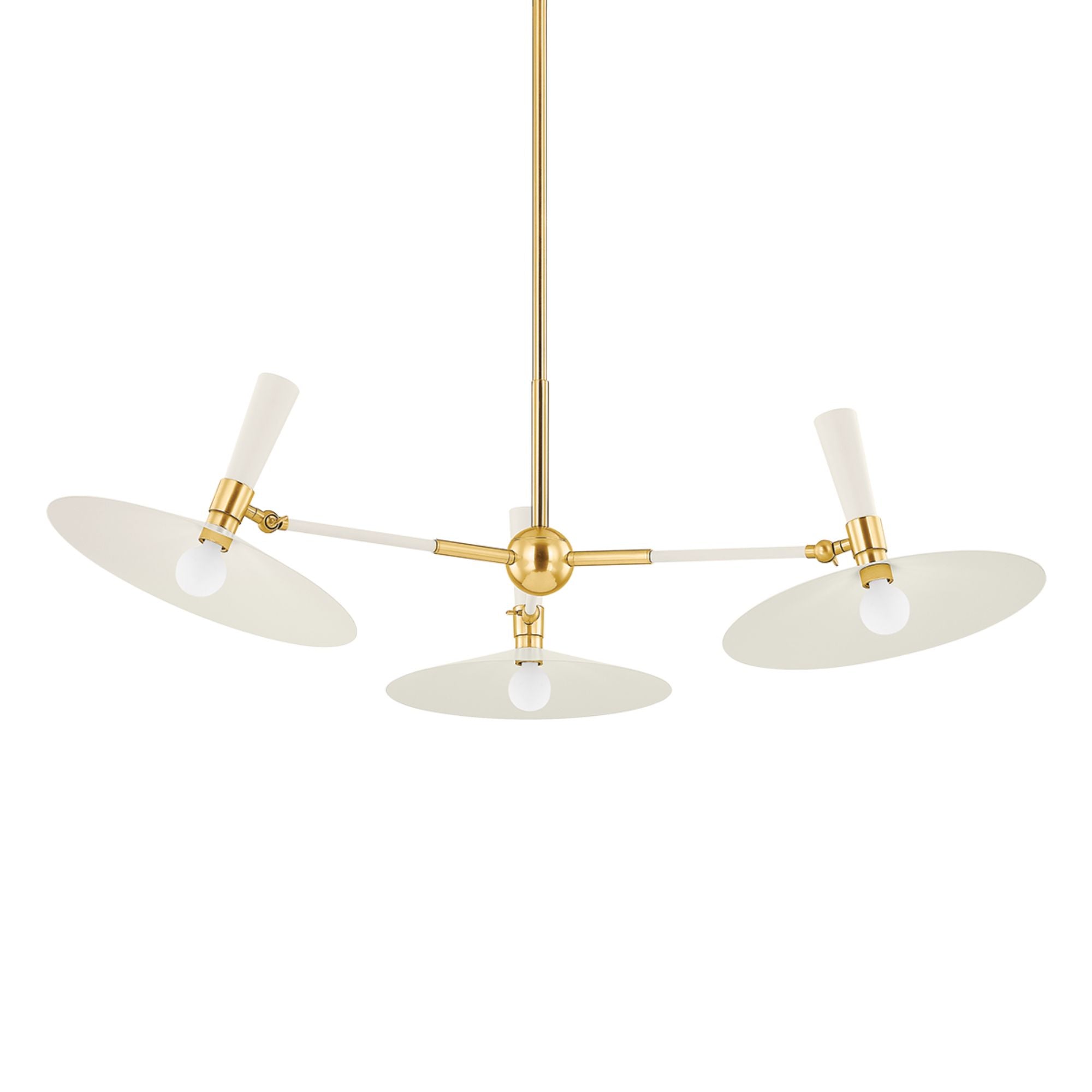 Milena 42" 3-Light Chandelier, Aged Brass/Soft Cream Finish