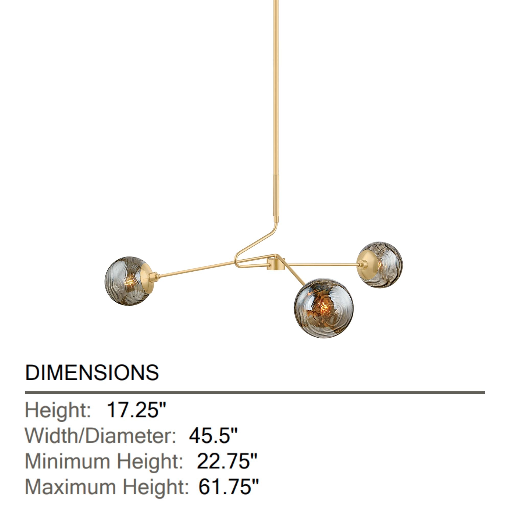 Nyla 46" 3-Light Chandelier, Aged Brass Finish