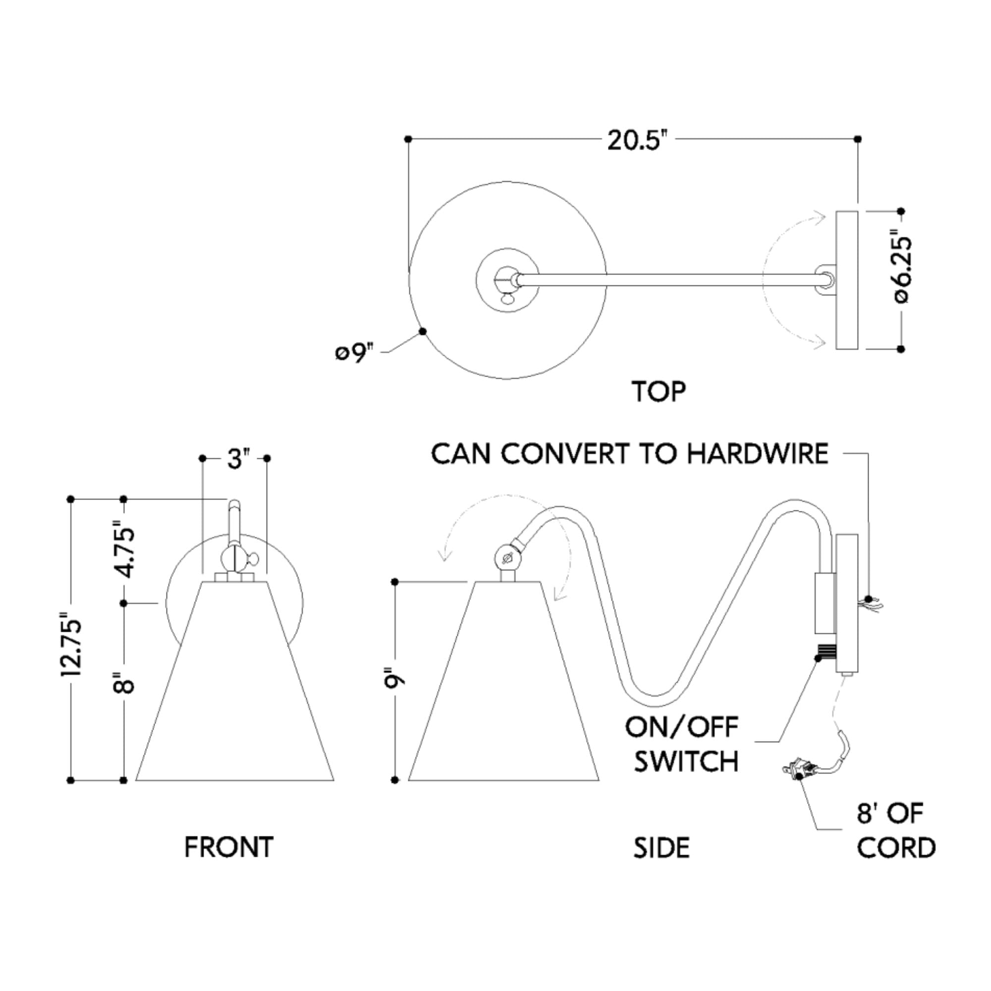 Onda 13" Plug-in Sconce, Soft Black Finish