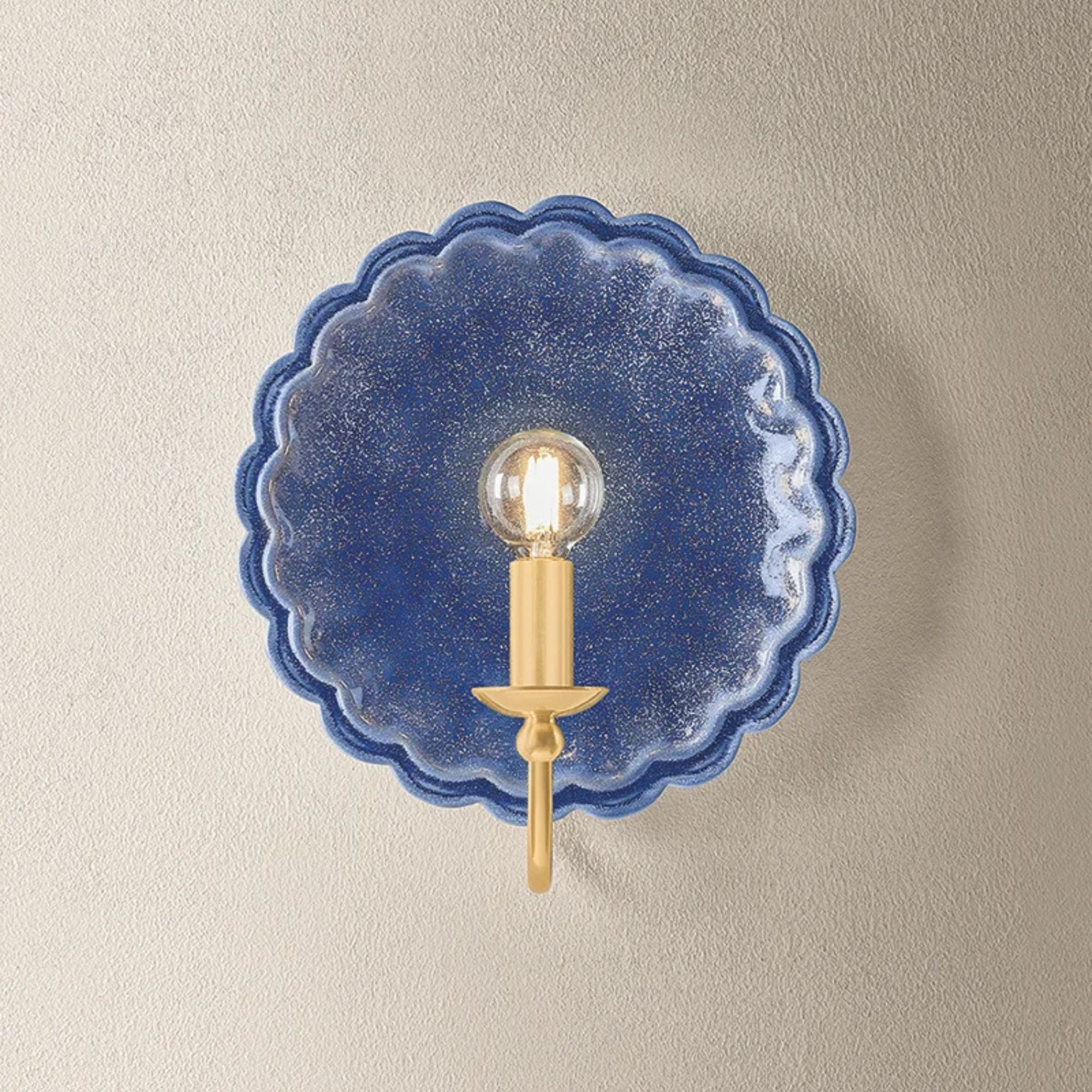 Mitzi Paulette 11.25 in. Wall Sconce, Aged Brass & Ceramic Indigo Wash