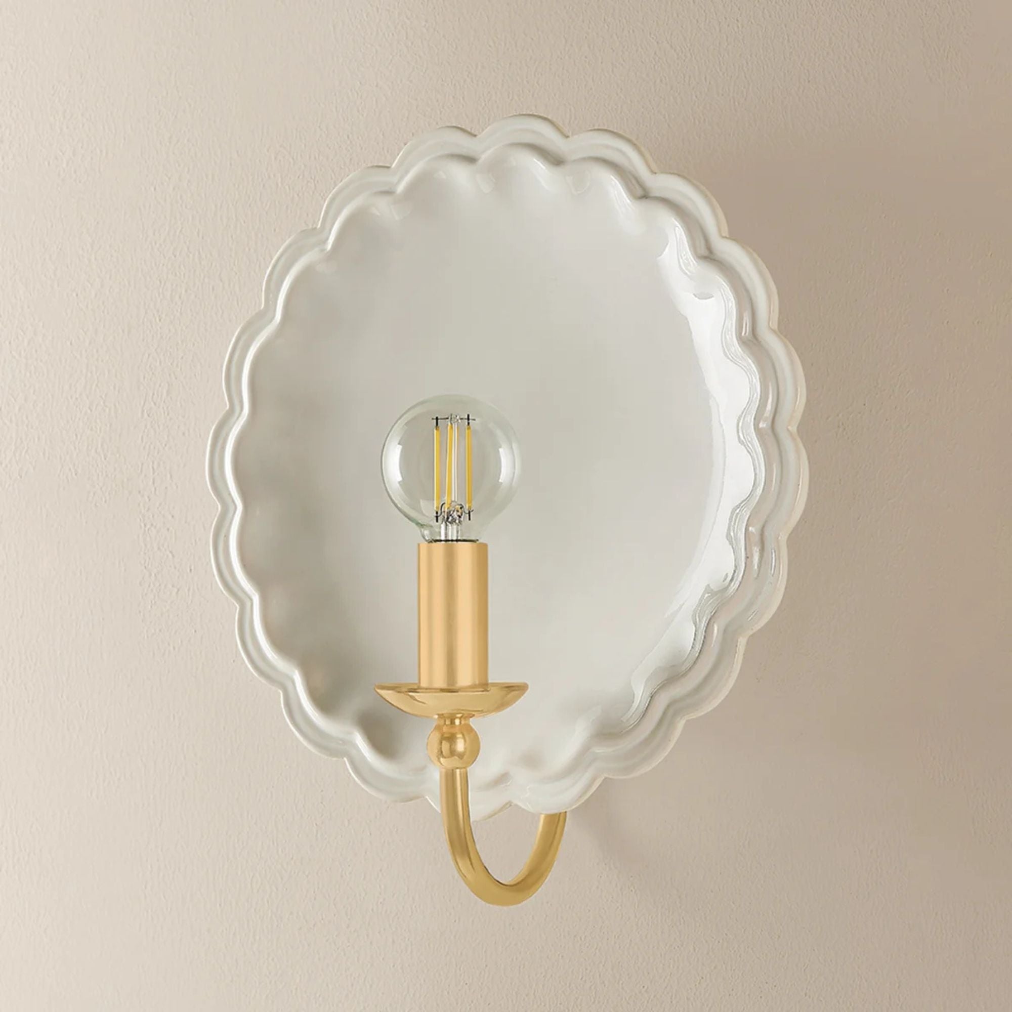 Mitzi Paulette 11.25 in. Wall Sconce, Aged Brass & Ceramic Gossamer Ivory