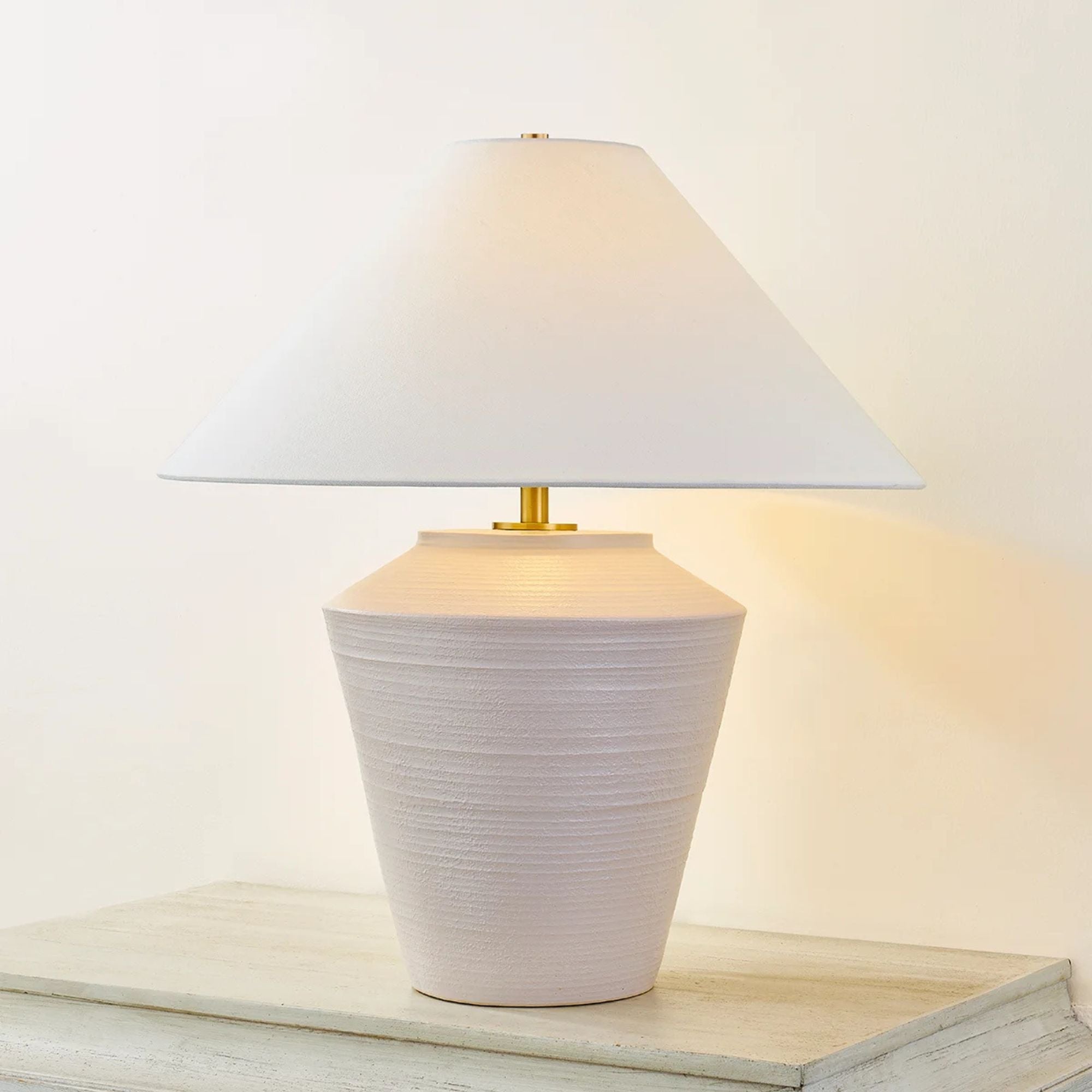 Rachie 45" Table Lamp, Aged Brass/Ceramic Whitewash Terracotta Finish