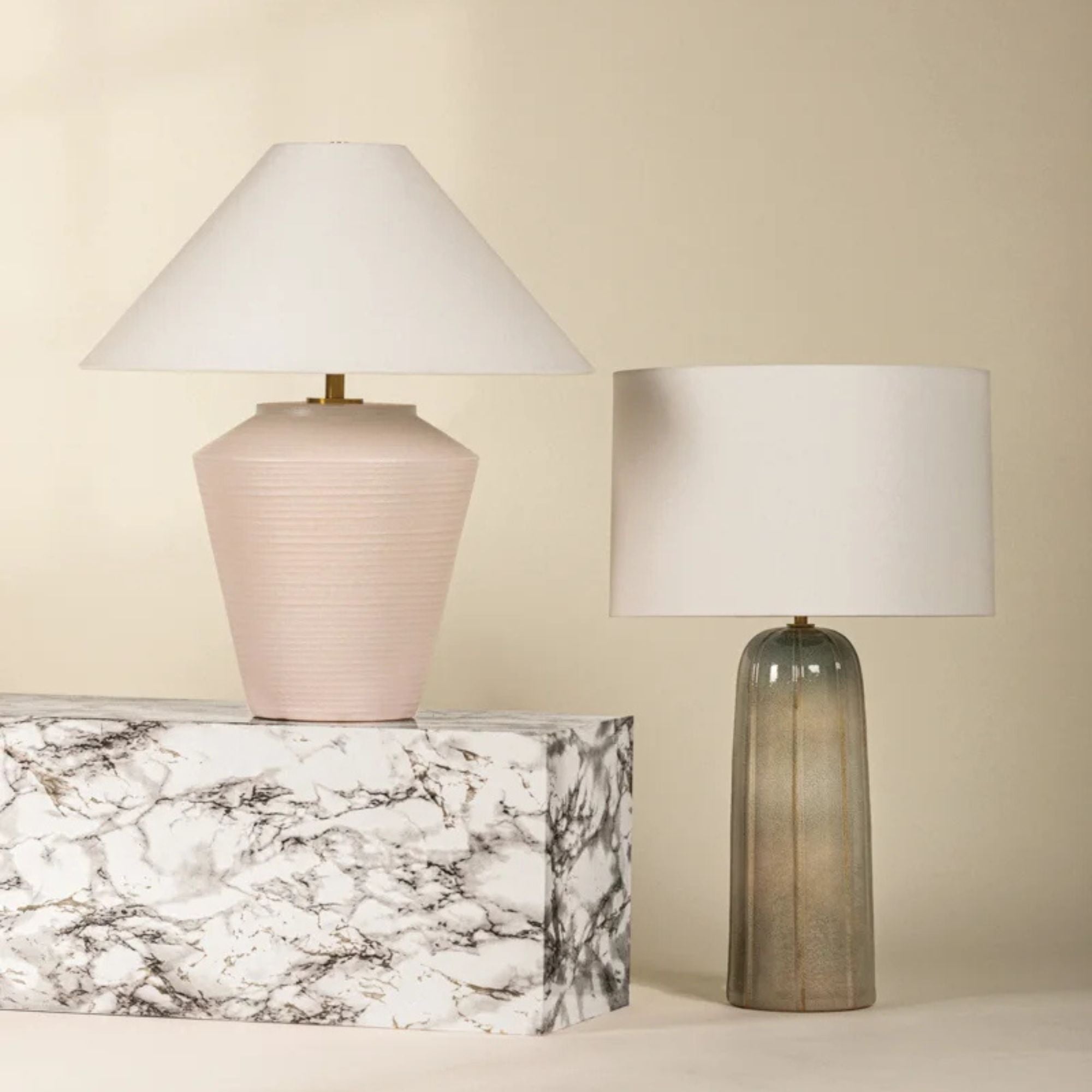 Rachie 45" Table Lamp, Aged Brass/Ceramic Whitewash Terracotta Finish