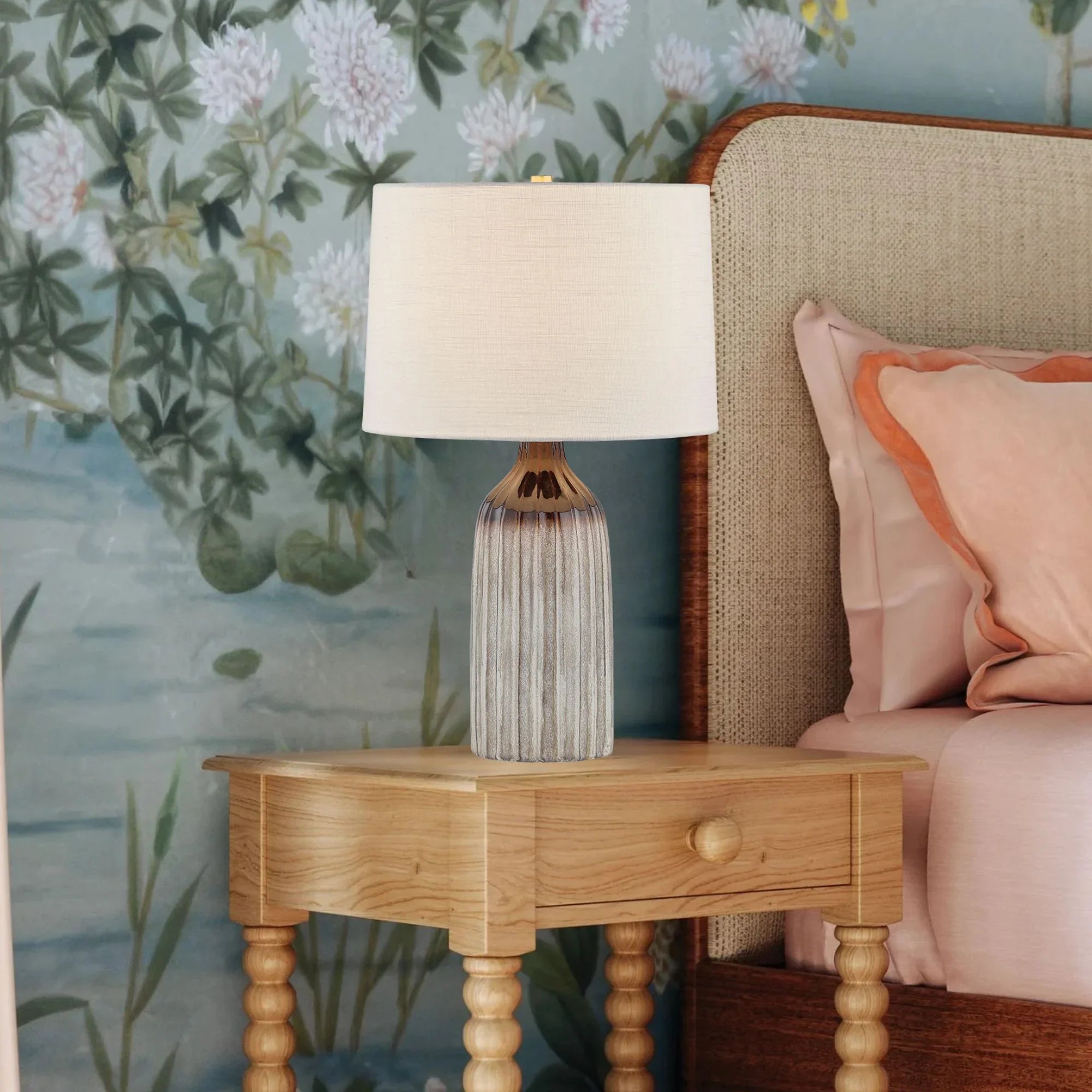 Raisa 27" Table Lamp, Aged Brass/Ceramic Affogato Finish