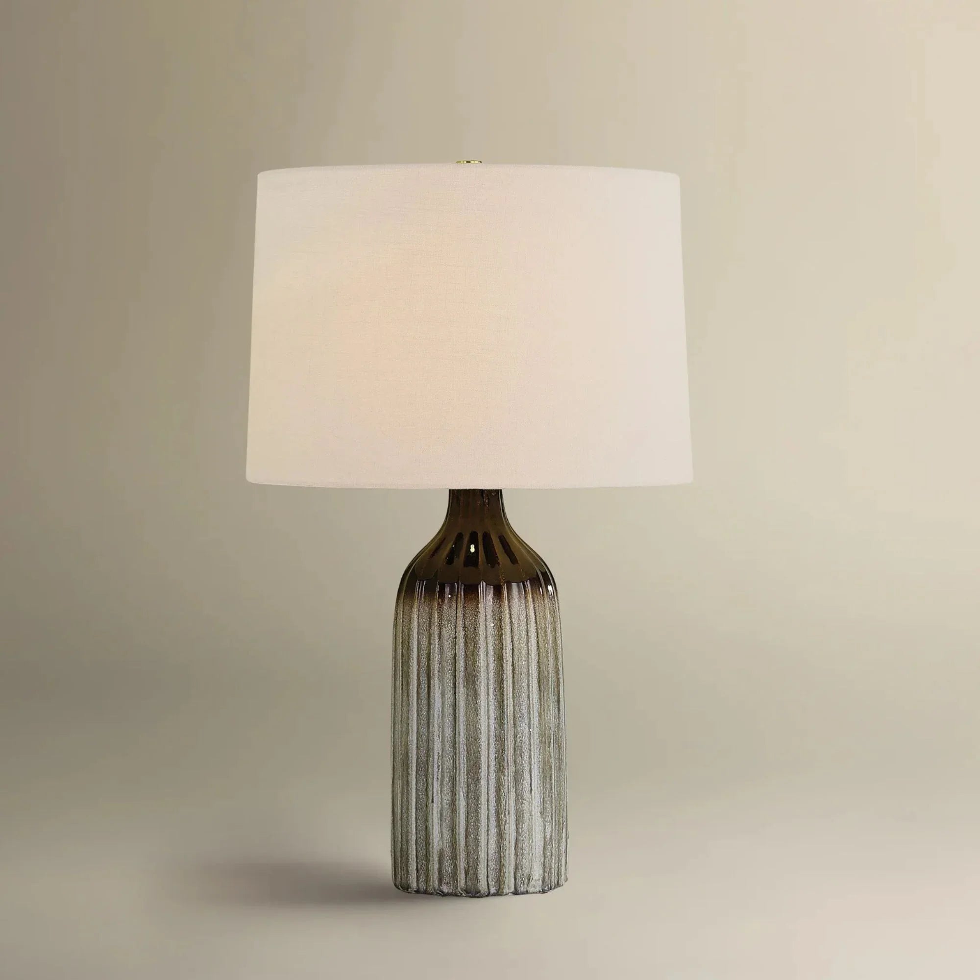 Raisa 27" Table Lamp, Aged Brass/Ceramic Affogato Finish