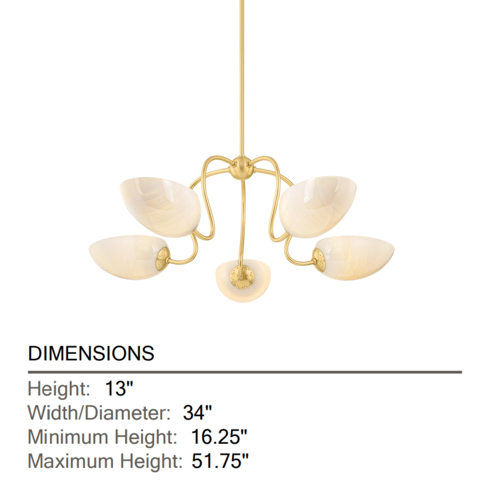 Reva 34" 5-Light Chandelier, Aged Brass Finish