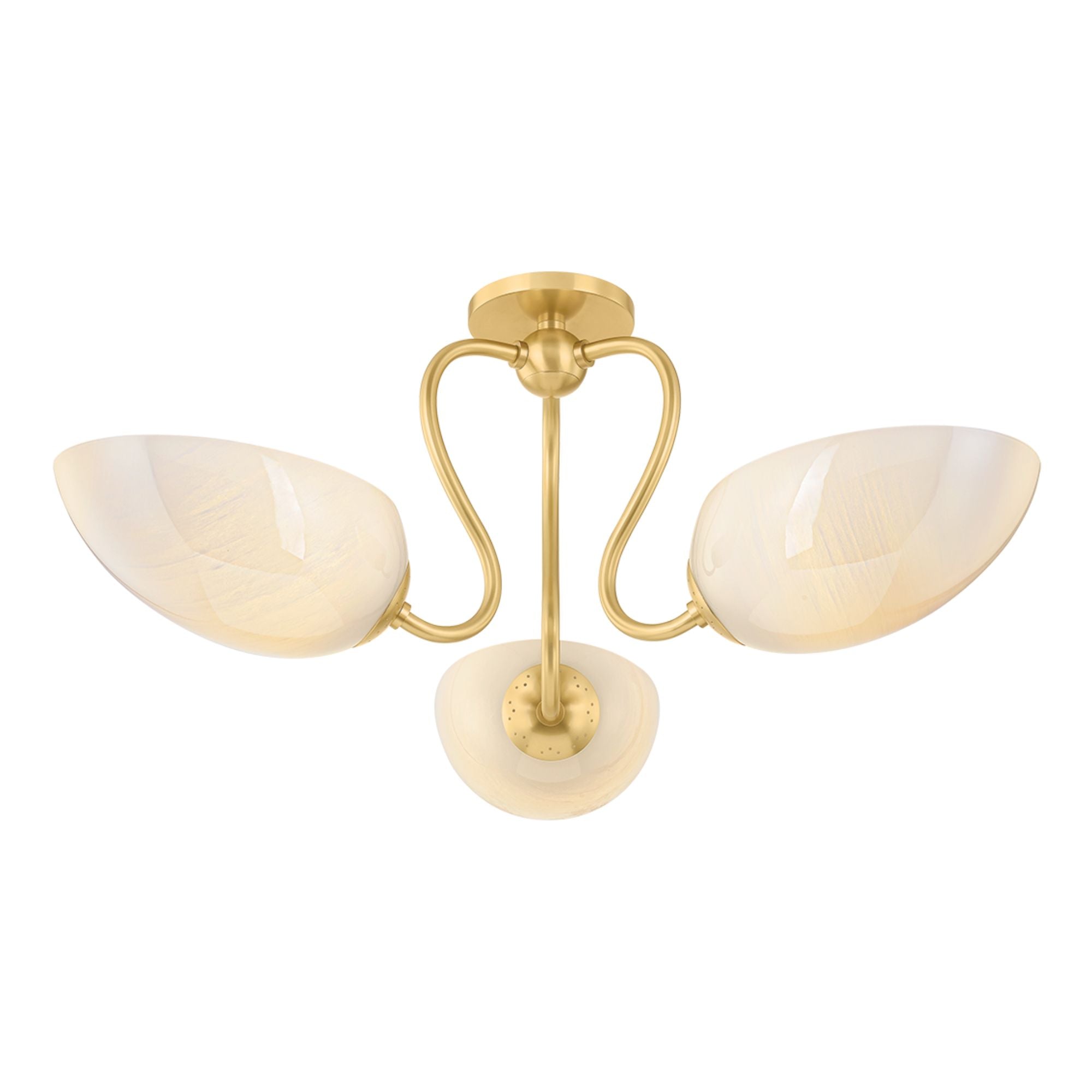 Reva 28" 3-Light Semi Flush Mount, Aged Brass Finish