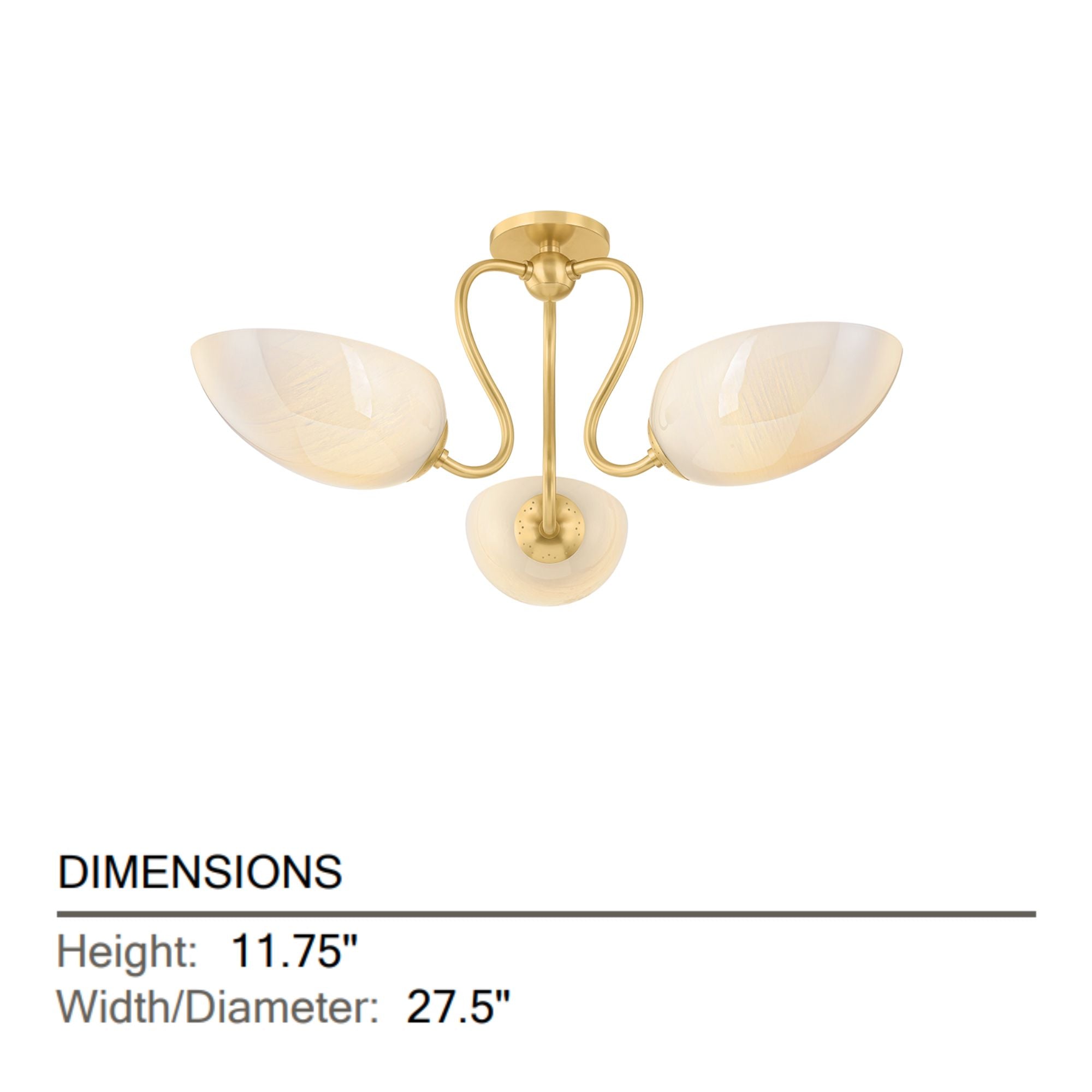 Reva 28" 3-Light Semi Flush Mount, Aged Brass Finish