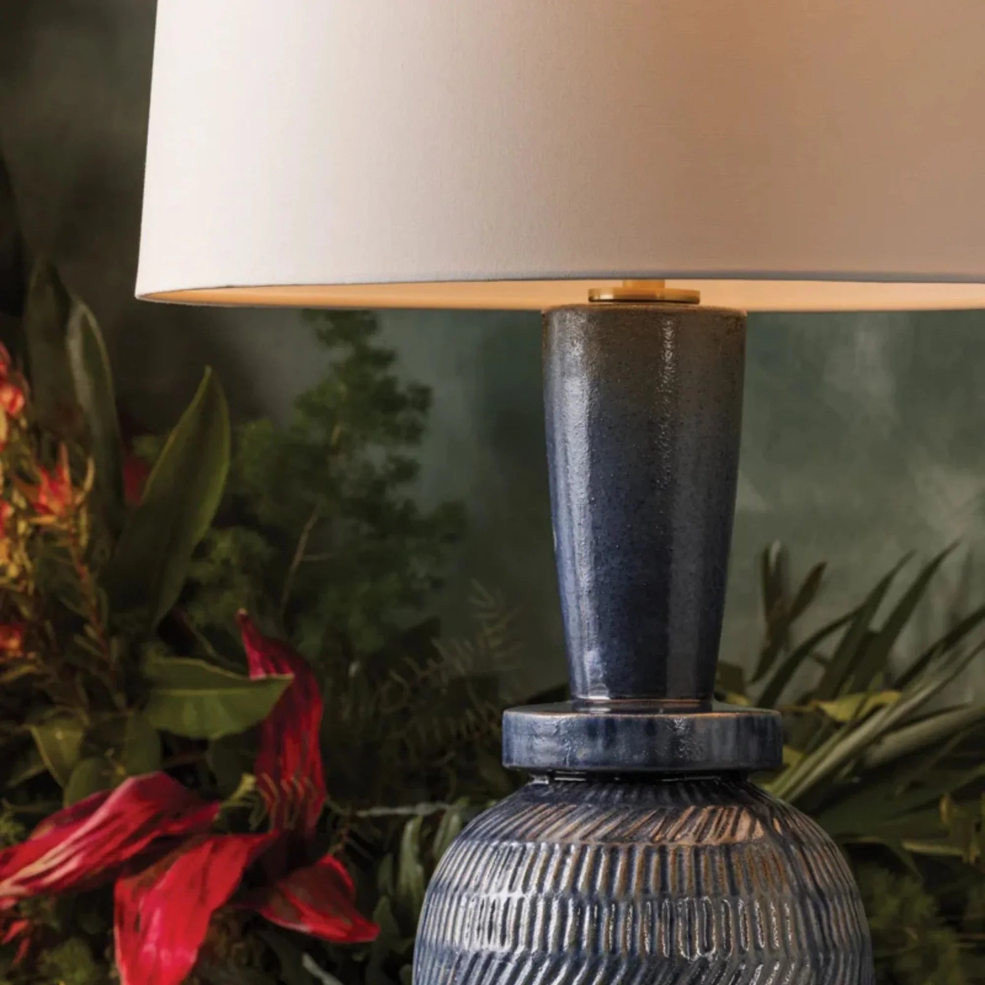 Russo 28" Table Lamp, Aged Brass/Ceramic Washed Cobalt Finish