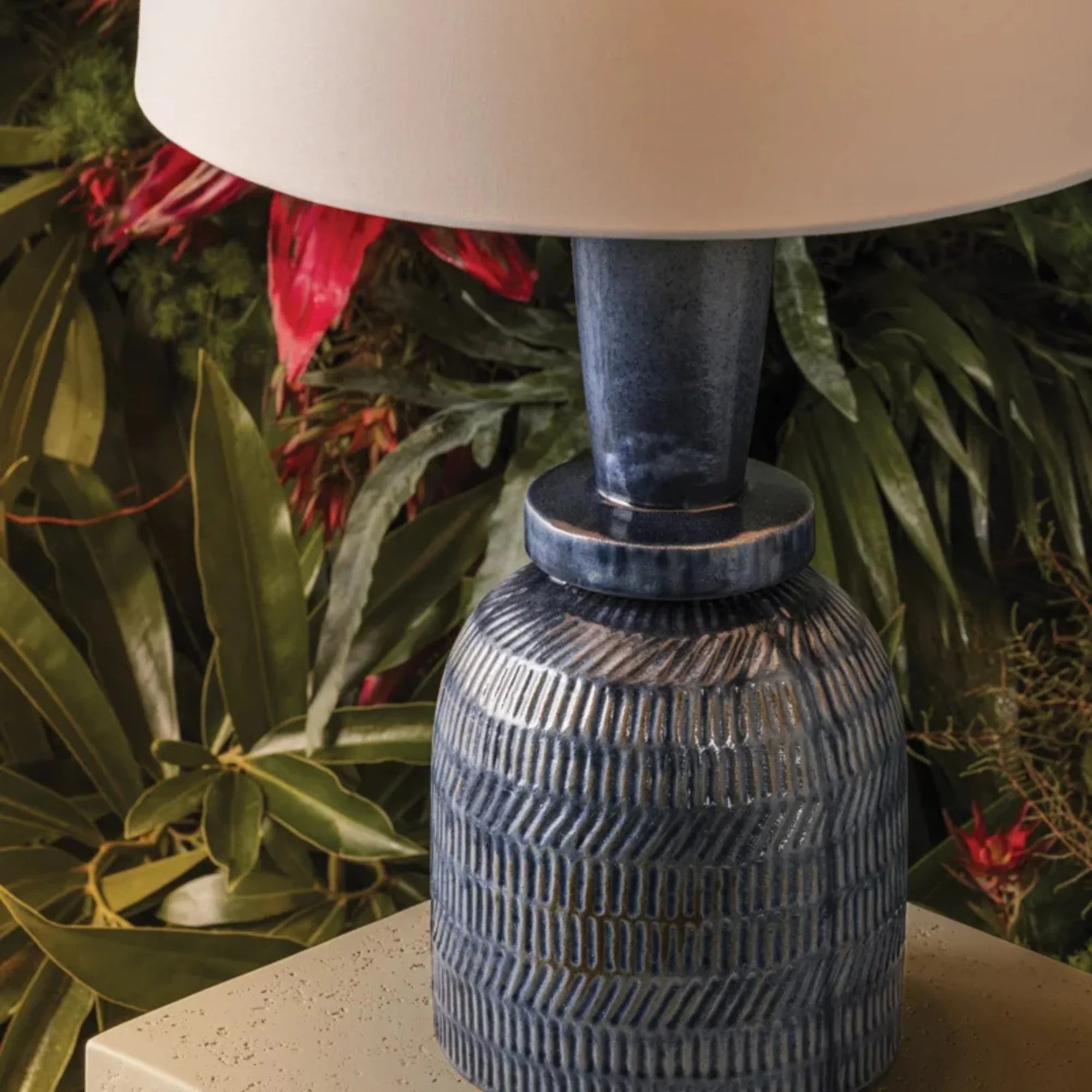 Russo 28" Table Lamp, Aged Brass/Ceramic Washed Cobalt Finish