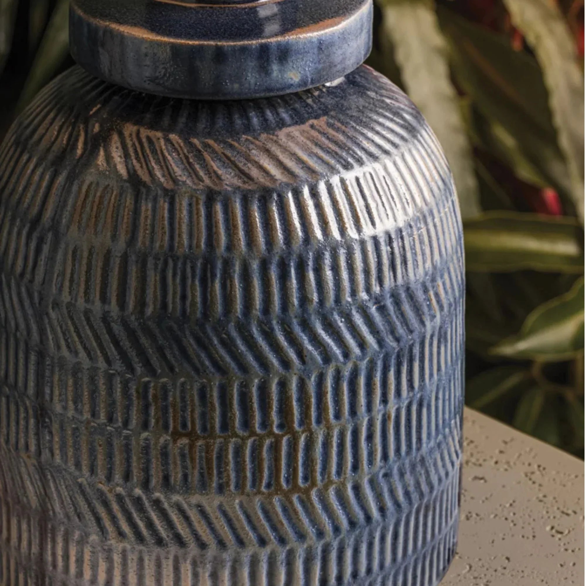 Russo 28" Table Lamp, Aged Brass/Ceramic Washed Cobalt Finish