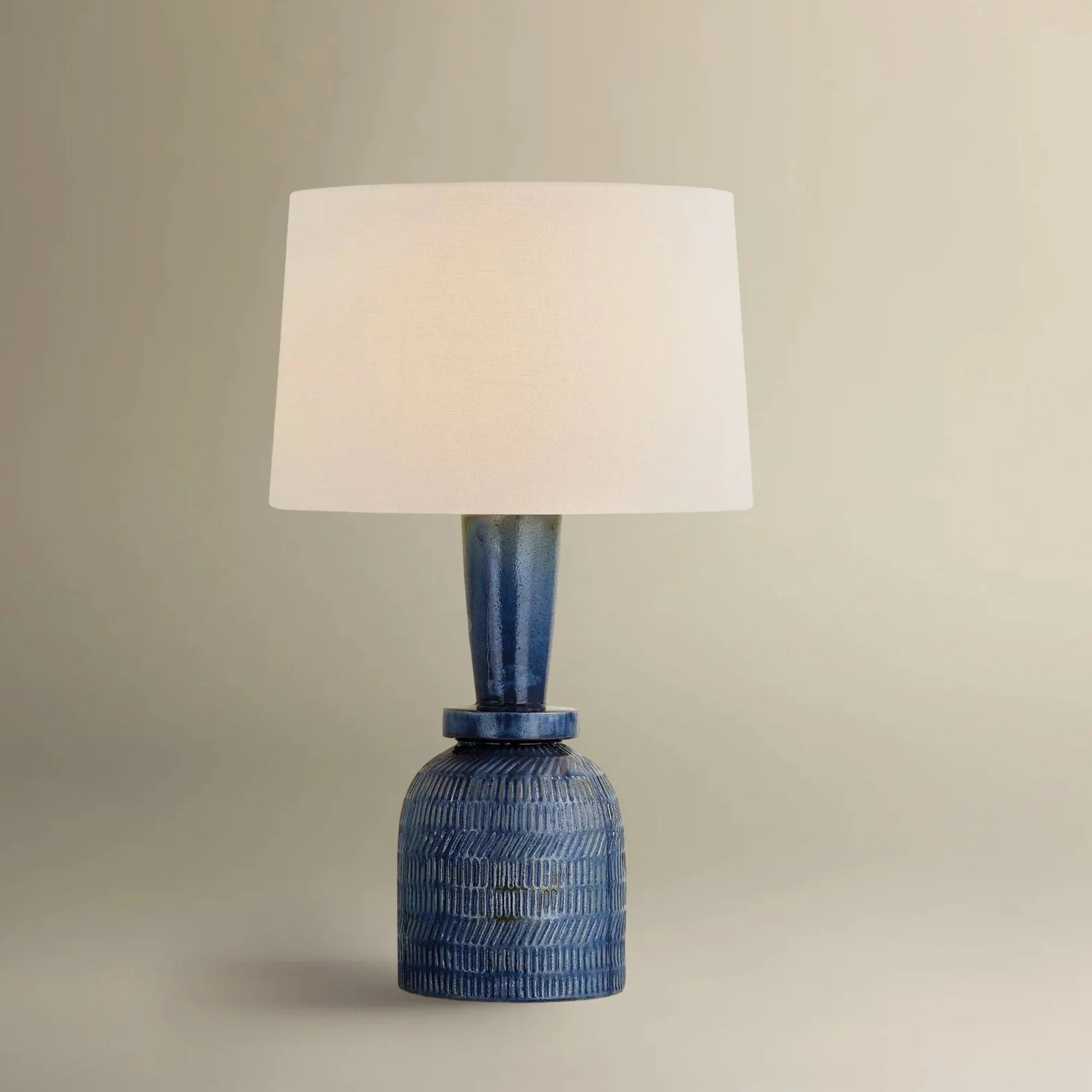 Russo 28" Table Lamp, Aged Brass/Ceramic Washed Cobalt Finish