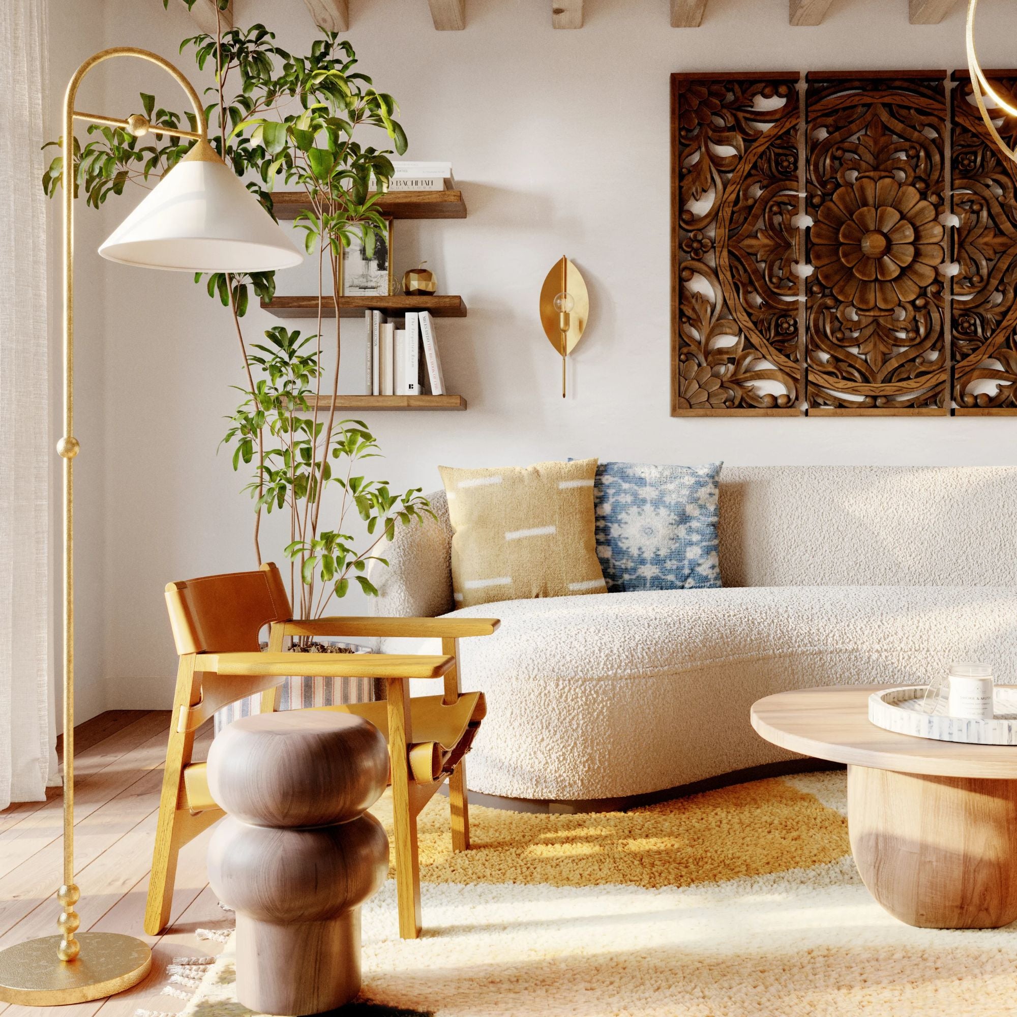 Sang 65" Floor Lamp, Aged Brass Finish
