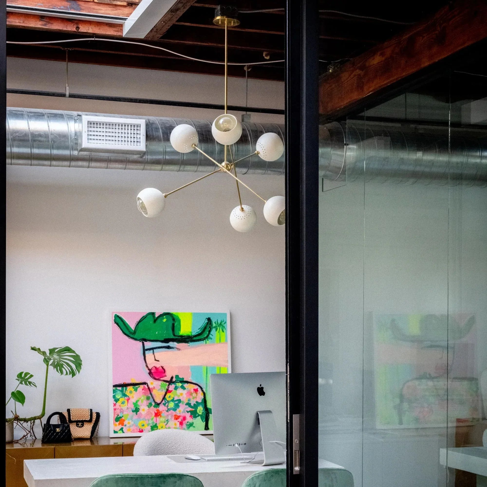 Mitzi - Saylor 40" 6-Light Chandelier, Aged Brass/Soft Cream Finish | Bees Lighting